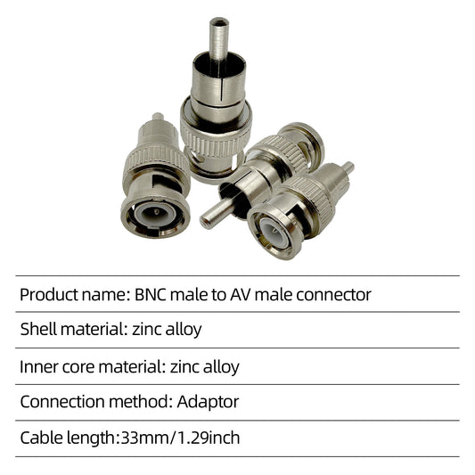 10pcs BNC Male to RCA Male Connectors for CCTV Security Cameras Coaxial Audio Adapter