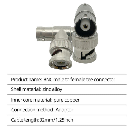 10pcs for Coaxial Cable Video Antenna BNC Splitter BNC Male to Dual Female Jack Tee BNC Connector Adapter