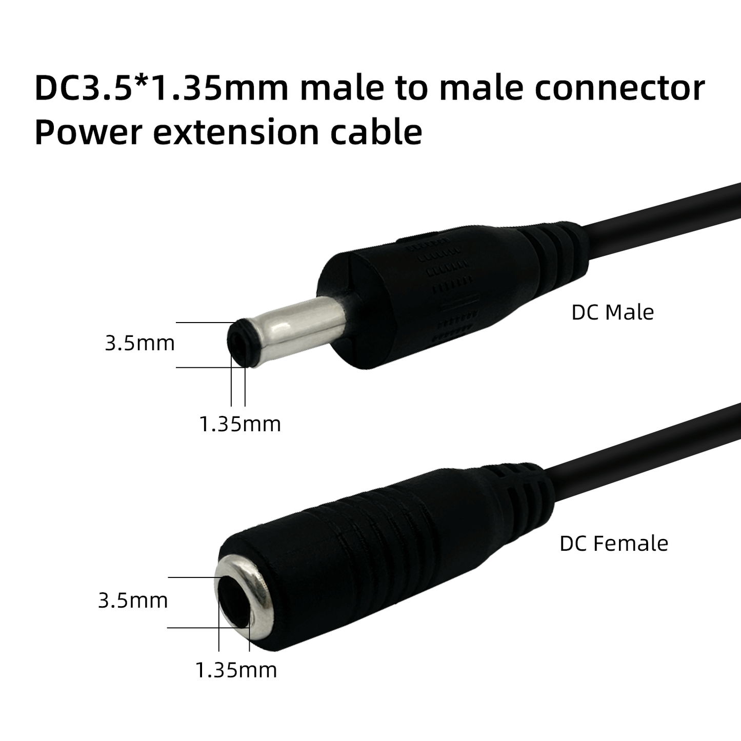 DC Power Adapter Male to Female Extension Cord, 3.5x1.35 mm, 12 Volt Plug Extension Cord, Barrel Connector, for: Under Cabinet Lighting, LED Strip Lights, CCTV Security Cameras, IP Cameras