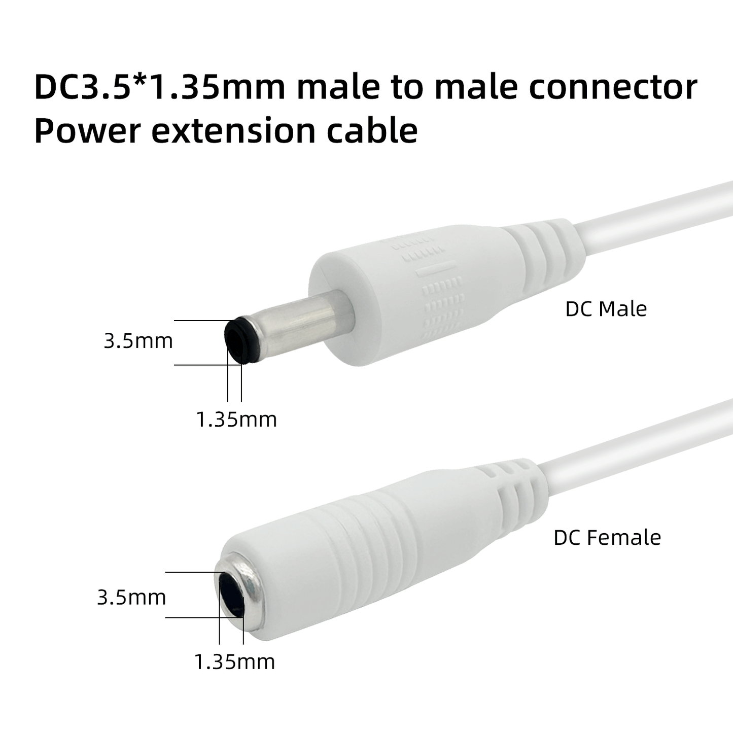 DC Power Adapter Male to Female Extension Cord, 3.5x1.35 mm, 5Volt Plug Extension Cord, Barrel Connector, for: Under Cabinet Lighting, LED Strip Lights, CCTV Security Cameras, IP Cameras