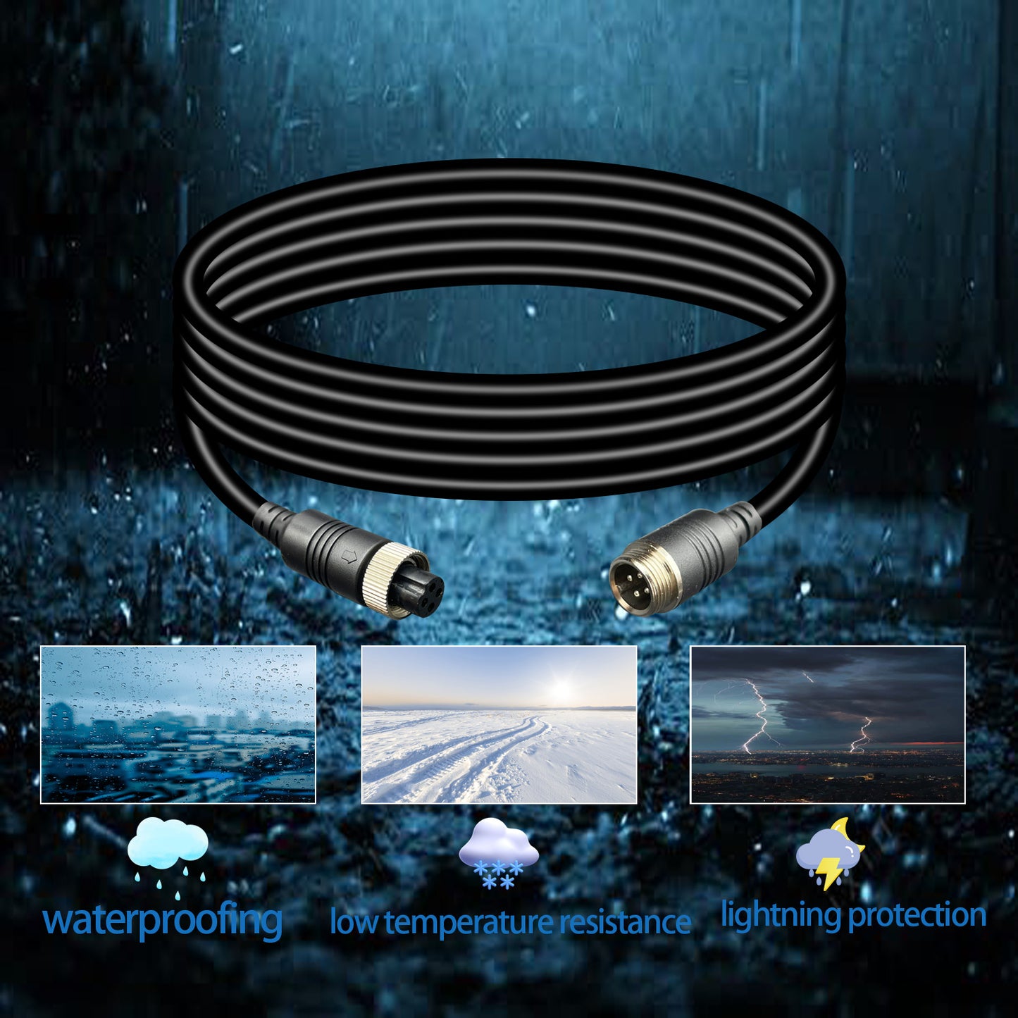 4-Pin Camera Cable 4-Pin Video Cable for Reversing Camera Rear View Camera System Truck Trailer Bus Car Waterproof