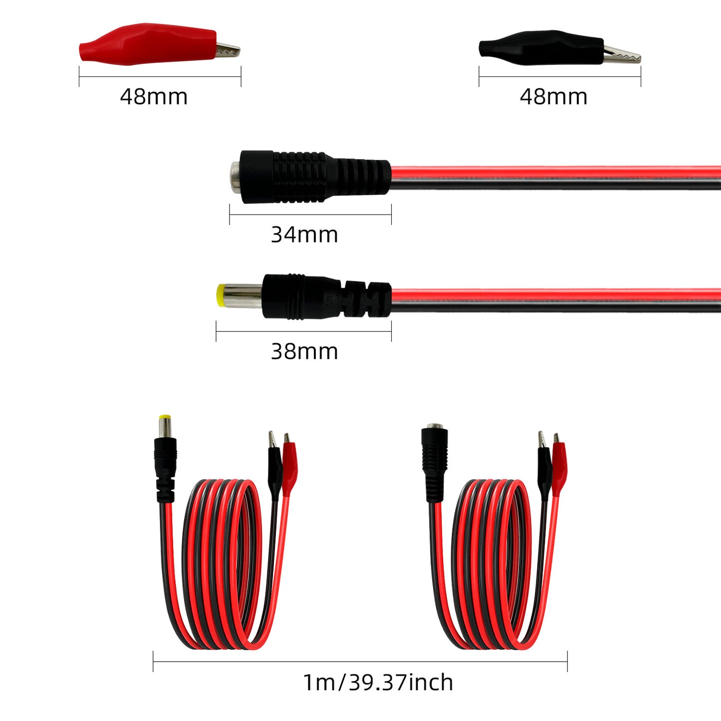 5.5x2.1mm / 5.5x2.5mm Male/Female Barrel Connector to Alligator Clip Power Extension Cable for CCTV Security Camera Lighting Adapter