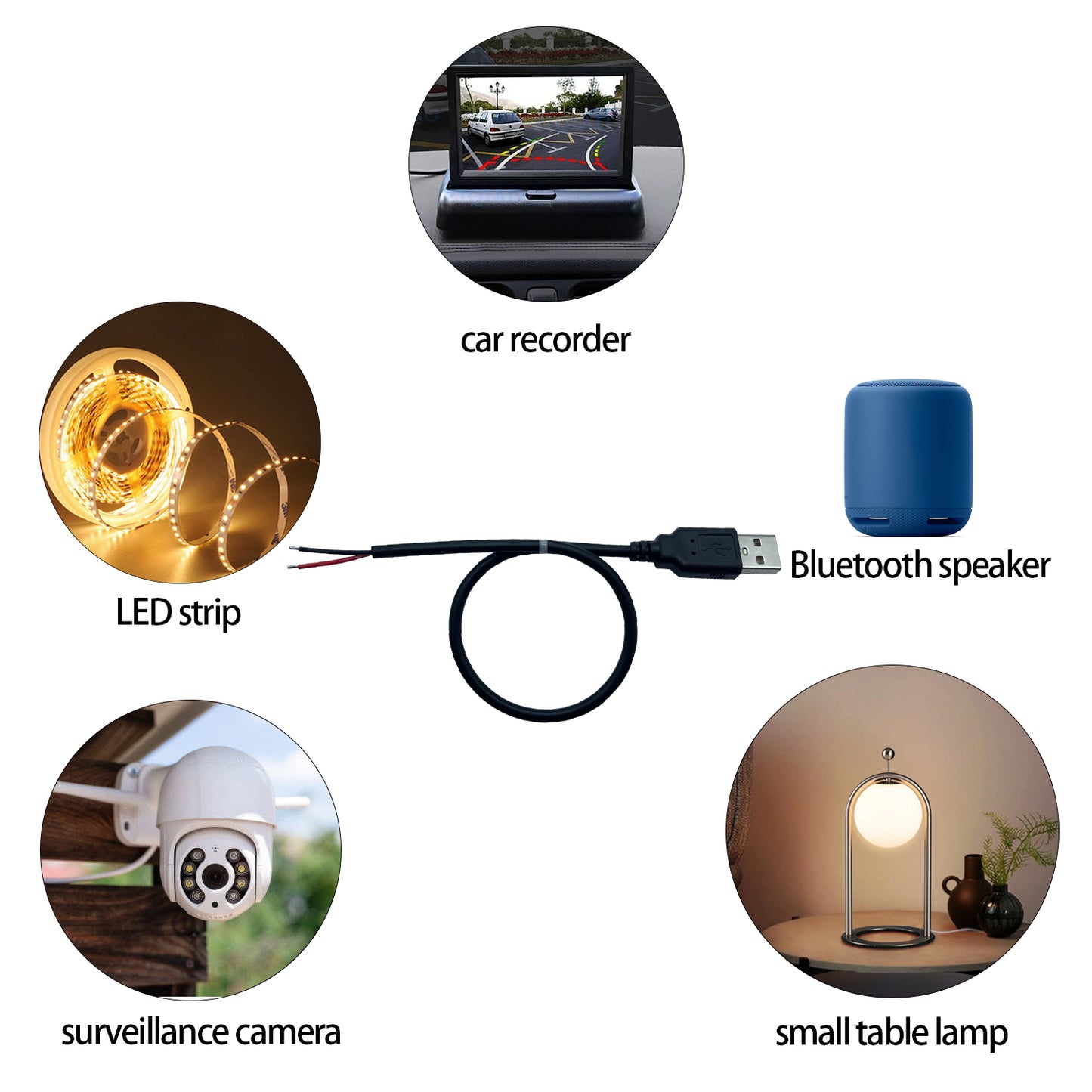 Male/Female USB Power Cord Tail Fiber Opening,5V /3A,Suitable for LED Strips, Convenient Fans, Bluetooth Speakers, etc. USB Devices Installation or Replacement Maintenance