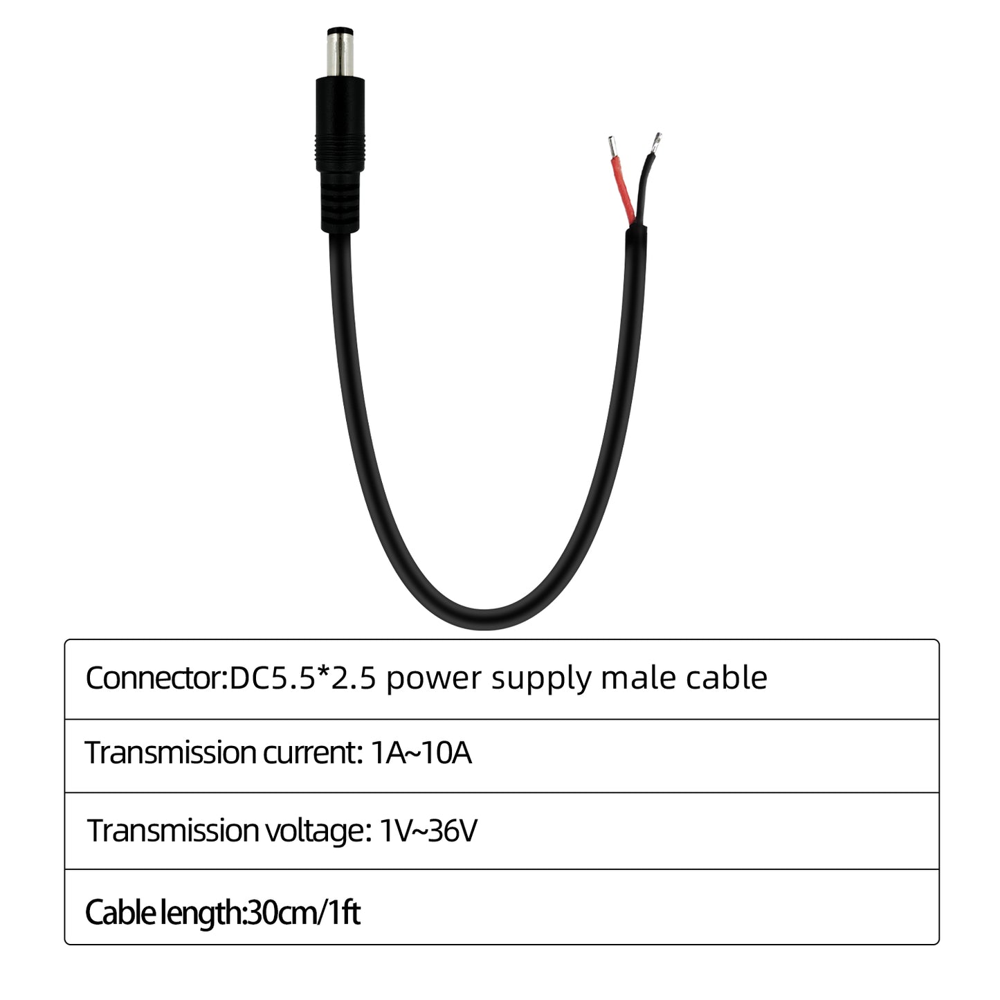5.5x2.5mm 12V DC Power Cord Barrel Connector Tail Fiber Repair Power Cord for CCTV Surveillance Camera LED Strip Light DVR Router