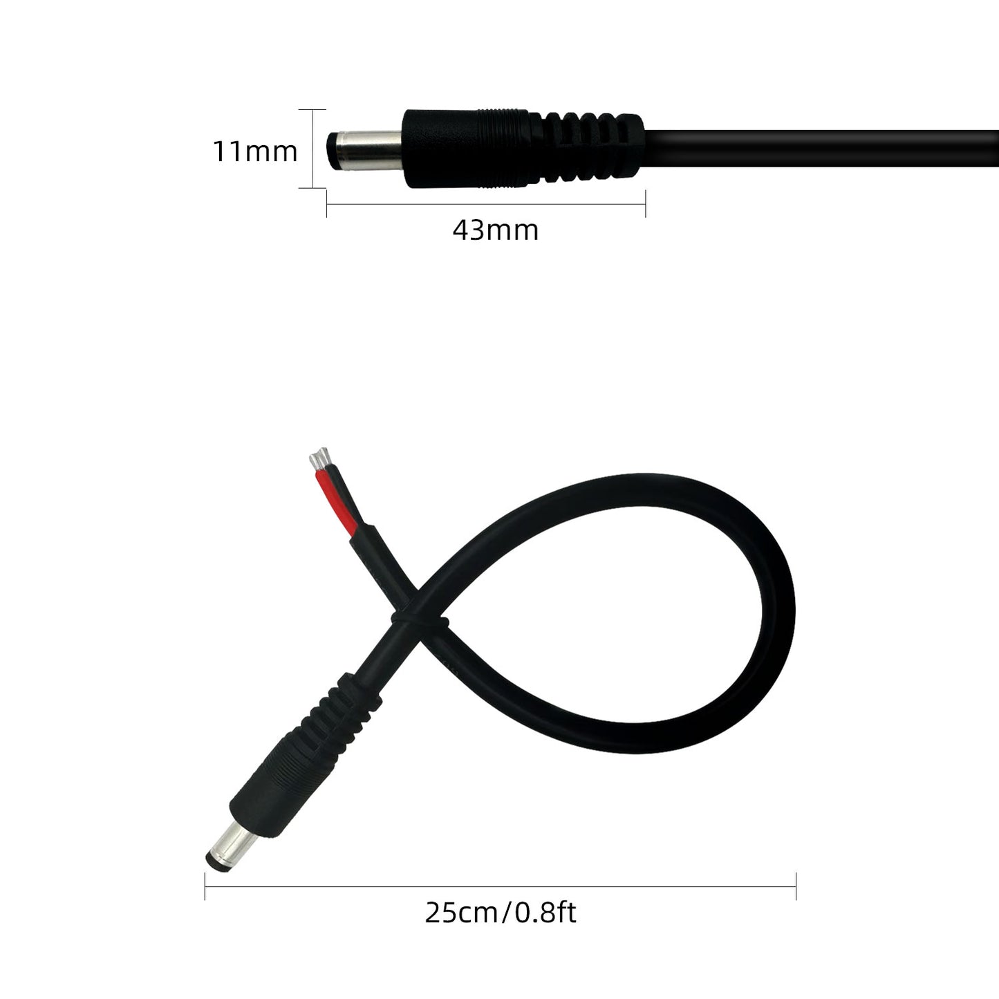 5.5x2.5mm 16AWG Male/Female with Pigtail Bare Wire Open-End Power Cord, Barrel Connector for CCTV Cameras, DVRs, LED Stripes Power Supply Repair Cord