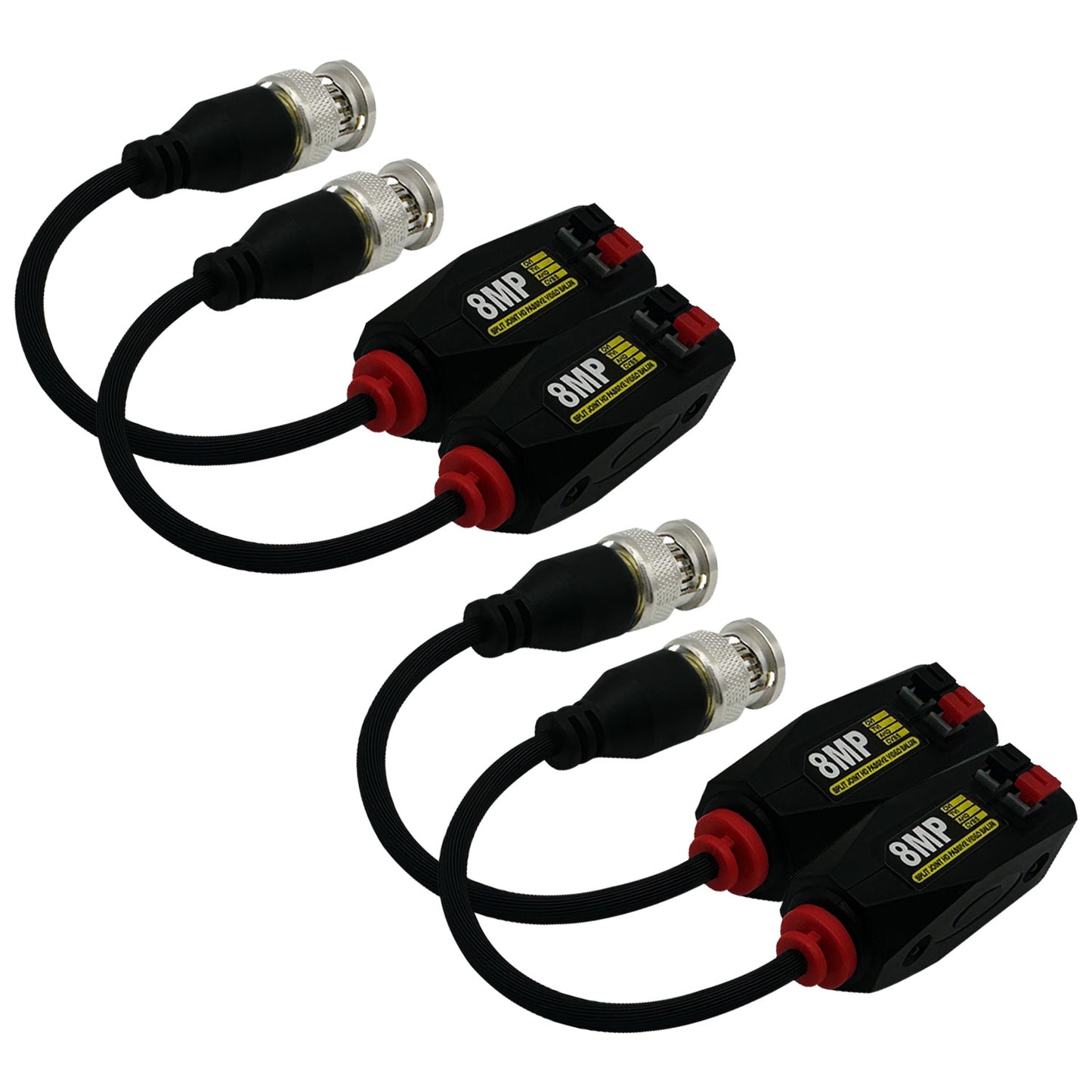 4pcs 8MP BNC Video Baluns, Passive Connectors for CCTV Surveillance Cameras/HD/CVI/AHD/TVI/CVBS