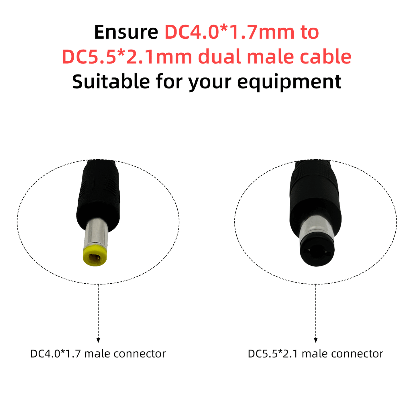 4.0x1.7 mm Male to 5.5x2.1/5.5x2.5 mm Male Plug 12V DC Male to Male Power Cord
