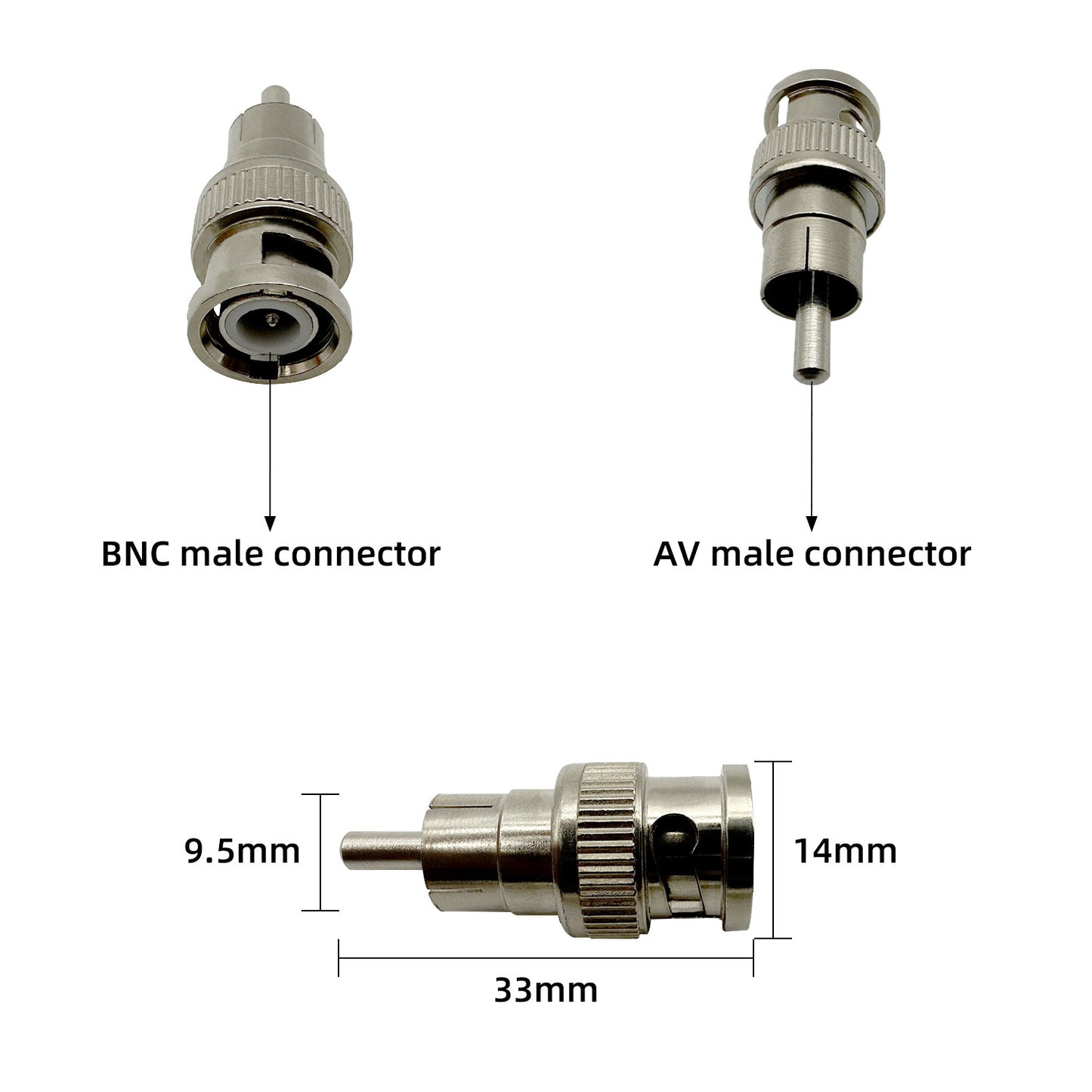 10pcs BNC Male to RCA Male Connectors for CCTV Security Cameras Coaxial Audio Adapter