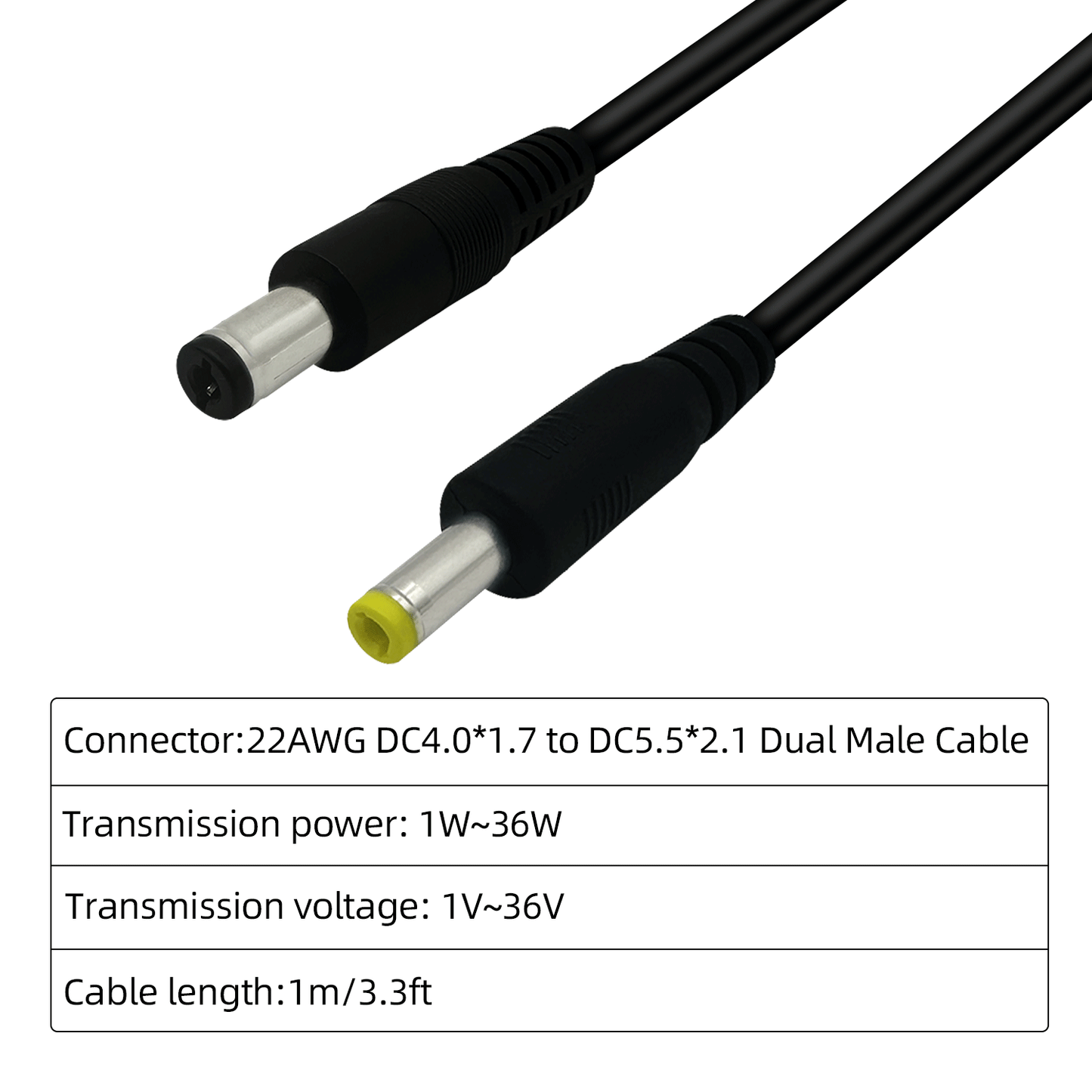 4.0x1.7 mm Male to 5.5x2.1/5.5x2.5 mm Male Plug 12V DC Male to Male Power Cord