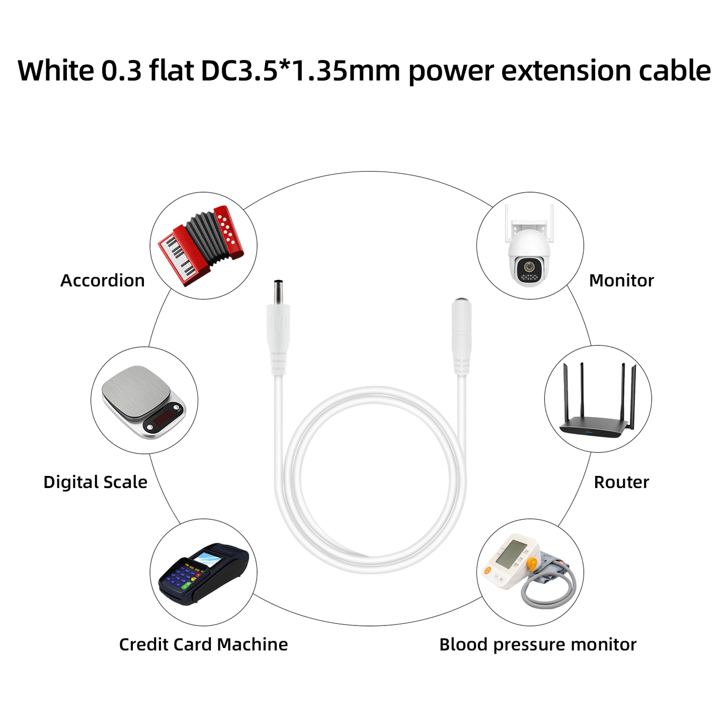 DC Power Adapter Male to Female Extension Cord, 3.5x1.35 mm, 5Volt Plug Extension Cord, Barrel Connector, for: Under Cabinet Lighting, LED Strip Lights, CCTV Security Cameras, IP Cameras