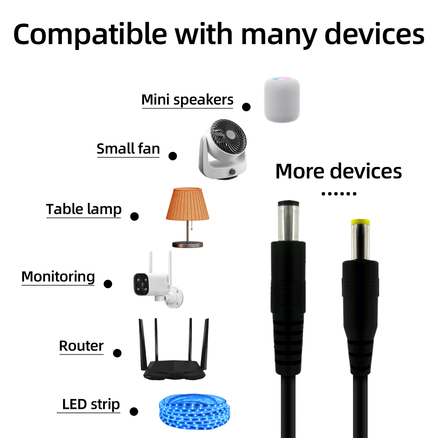 4.0x1.7 mm Male to 5.5x2.1/5.5x2.5 mm Male Plug 12V DC Male to Male Power Cord