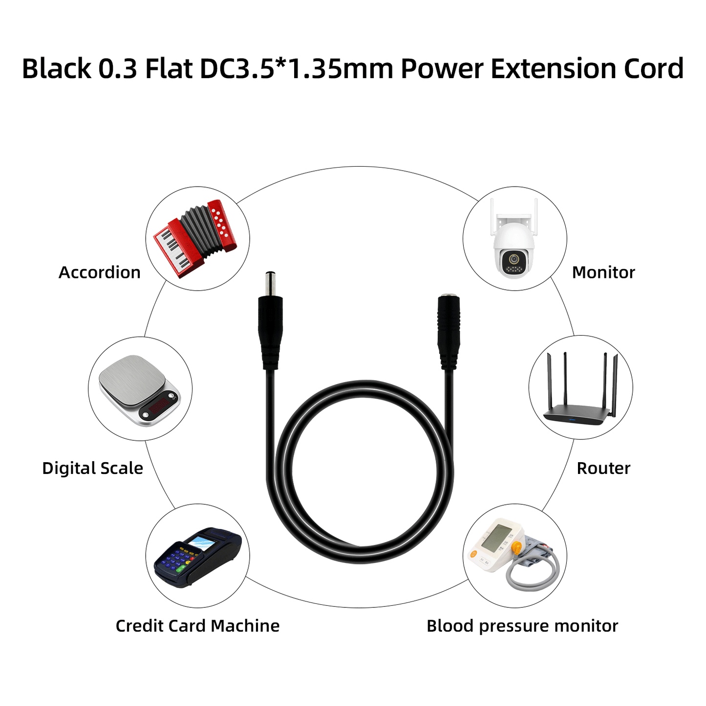 DC Power Adapter Male to Female Extension Cord, 3.5x1.35 mm, 12 Volt Plug Extension Cord, Barrel Connector, for: Under Cabinet Lighting, LED Strip Lights, CCTV Security Cameras, IP Cameras