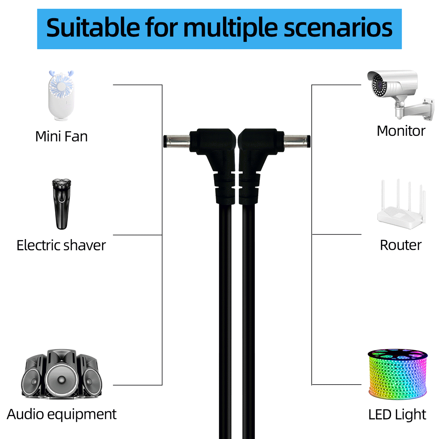 DC5.5x2.5mm Male to Male Extension Cable 12V DC Cable for CCTV Surveillance Camera LED Strip Light Printer DVR Router