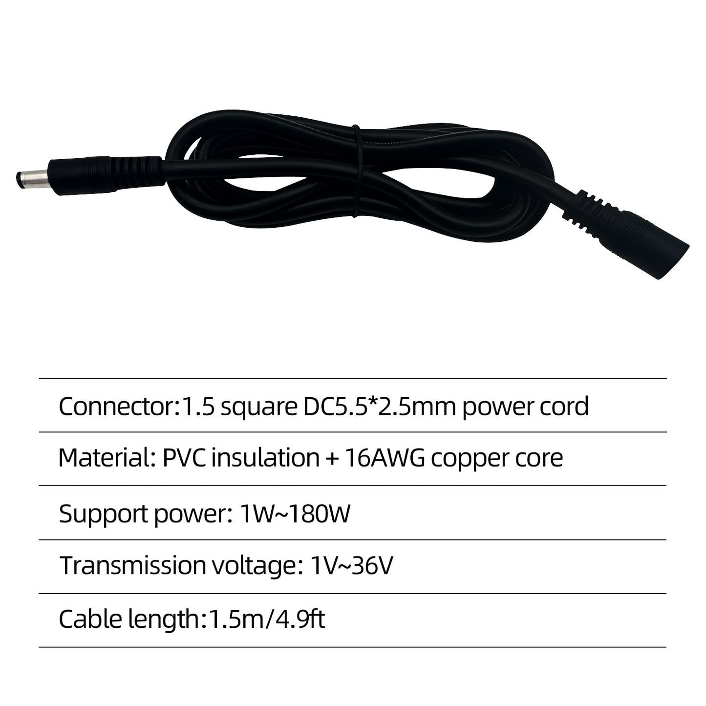 16AWG 5.5X 2.5mm, DC Extension Cable for IP Cameras CCTV Surveillance Cameras, LED Connectors DVR, Routers