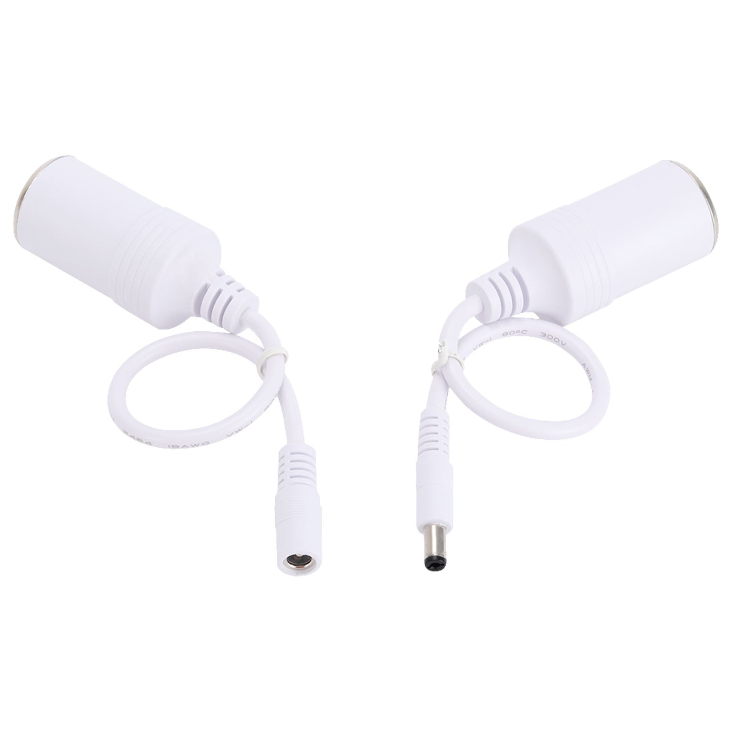 Car Cigarette Lighter Power Cable, Socket to 5.5x2.1mm Male and Female Plug Pair Jack Adapter