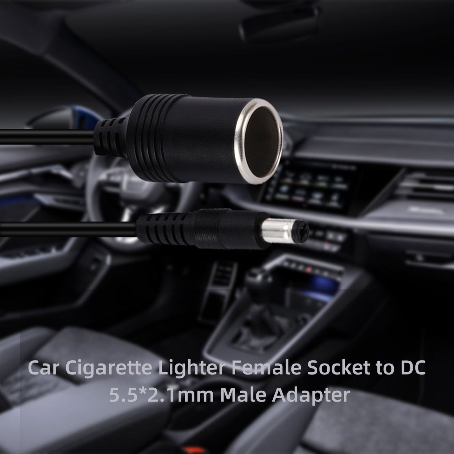 Car Cigarette Lighter Power Cable, Socket to 5.5x2.1mm Male and Female Plug Pair Jack Adapter