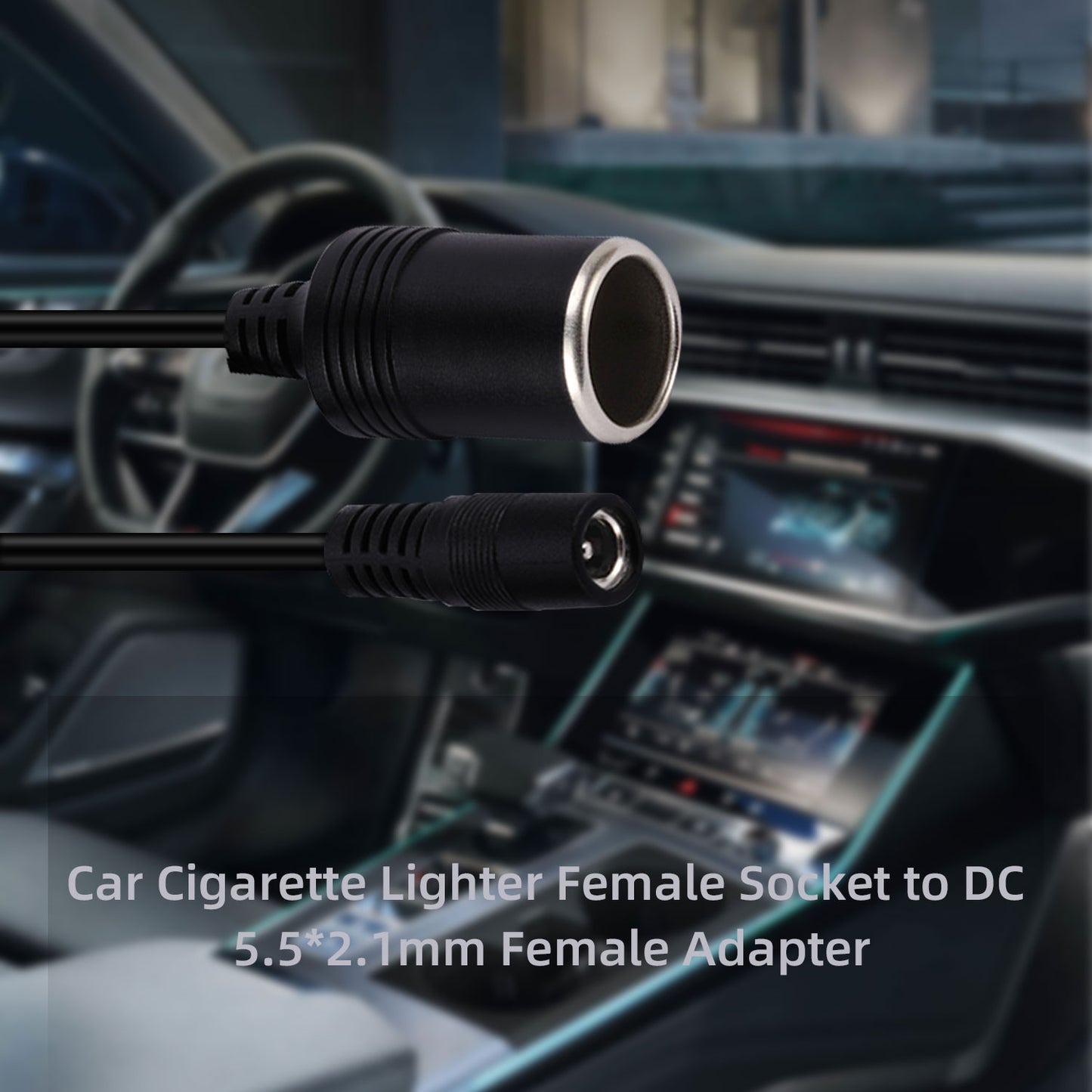 Car Cigarette Lighter Power Cable, Socket to 5.5x2.1mm Male and Female Plug Pair Jack Adapter