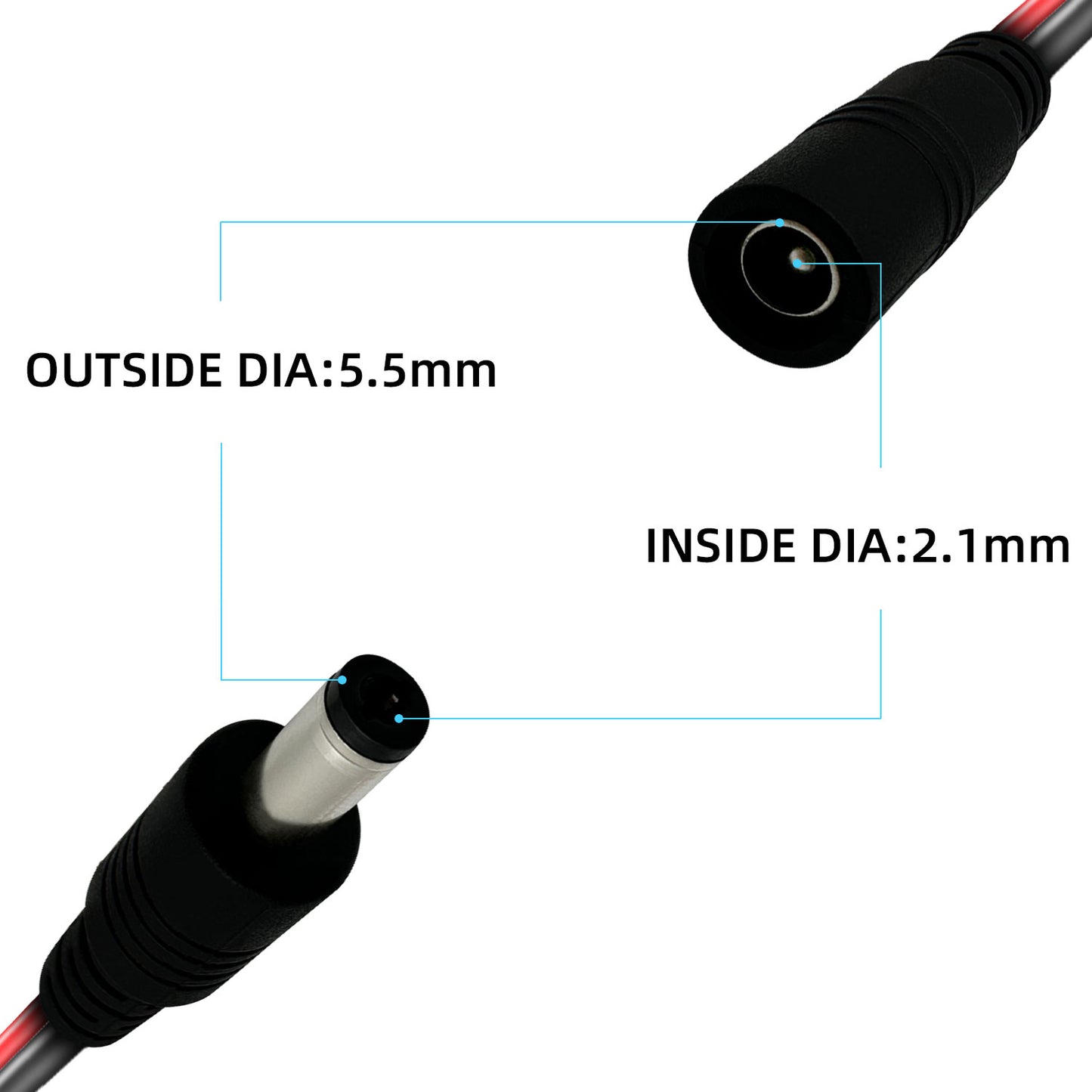 5.5x2.1mm DC Power Cord 12V 3A Service Power Cord LED Strip Power Extension Cord for CCTV Security Cameras