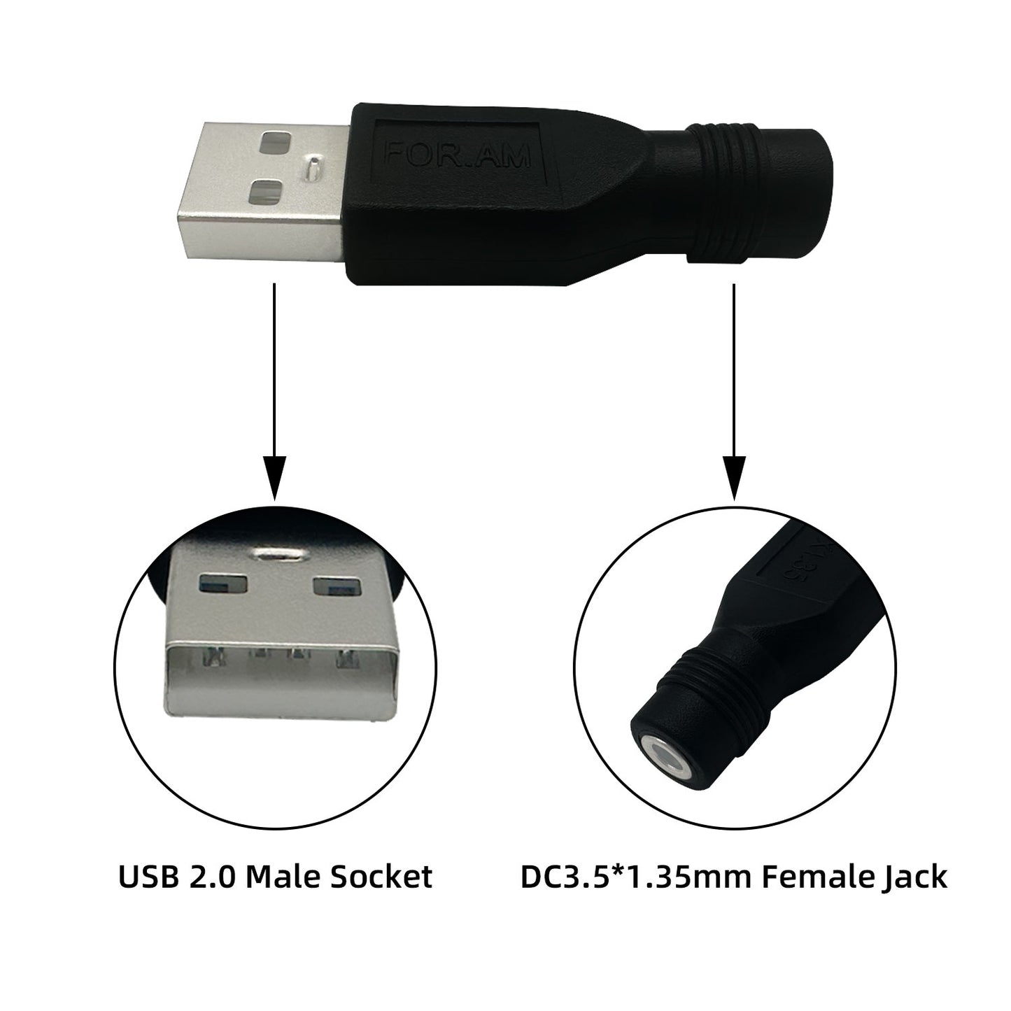 USB to DC 3.5×1.35mm 12V 3A Power Adapter Power Connector