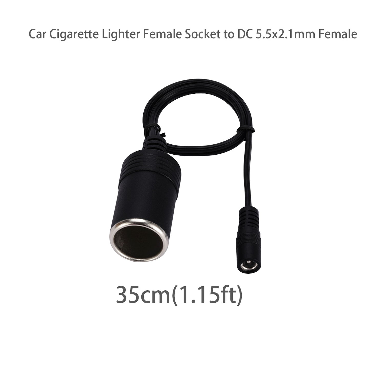 Car Cigarette Lighter Power Cable, Socket to 5.5x2.1mm Male and Female Plug Pair Jack Adapter