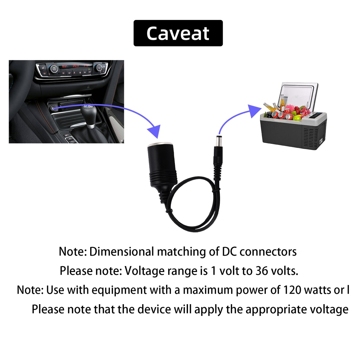 Car Cigarette Lighter Power Cable, Socket to 5.5x2.1mm Male and Female Plug Pair Jack Adapter