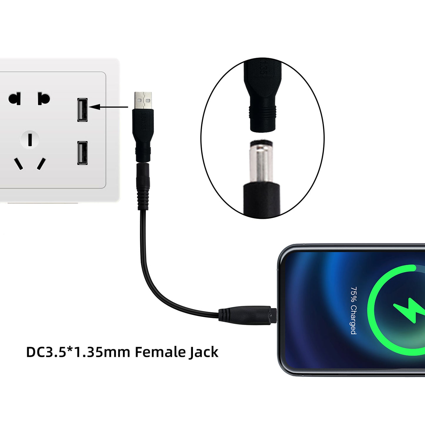 USB to DC 3.5×1.35mm 12V 3A Power Adapter Power Connector