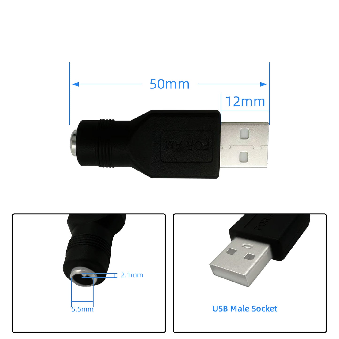 USB to DC5.5x2.1mm Adapter 12V 3A Power Charging Adapter