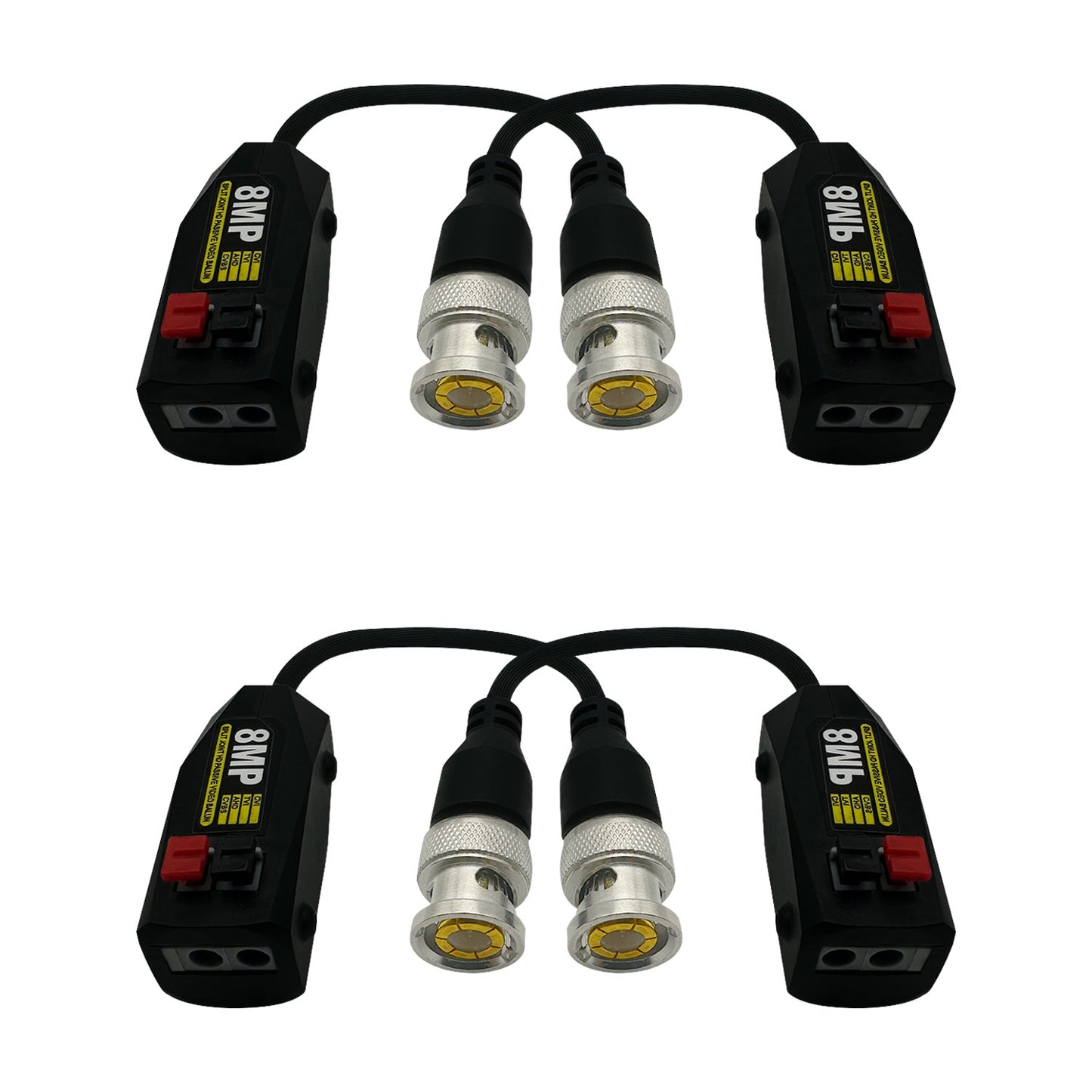 4pcs 8MP BNC Video Baluns, Passive Connectors for CCTV Surveillance Cameras/HD/CVI/AHD/TVI/CVBS