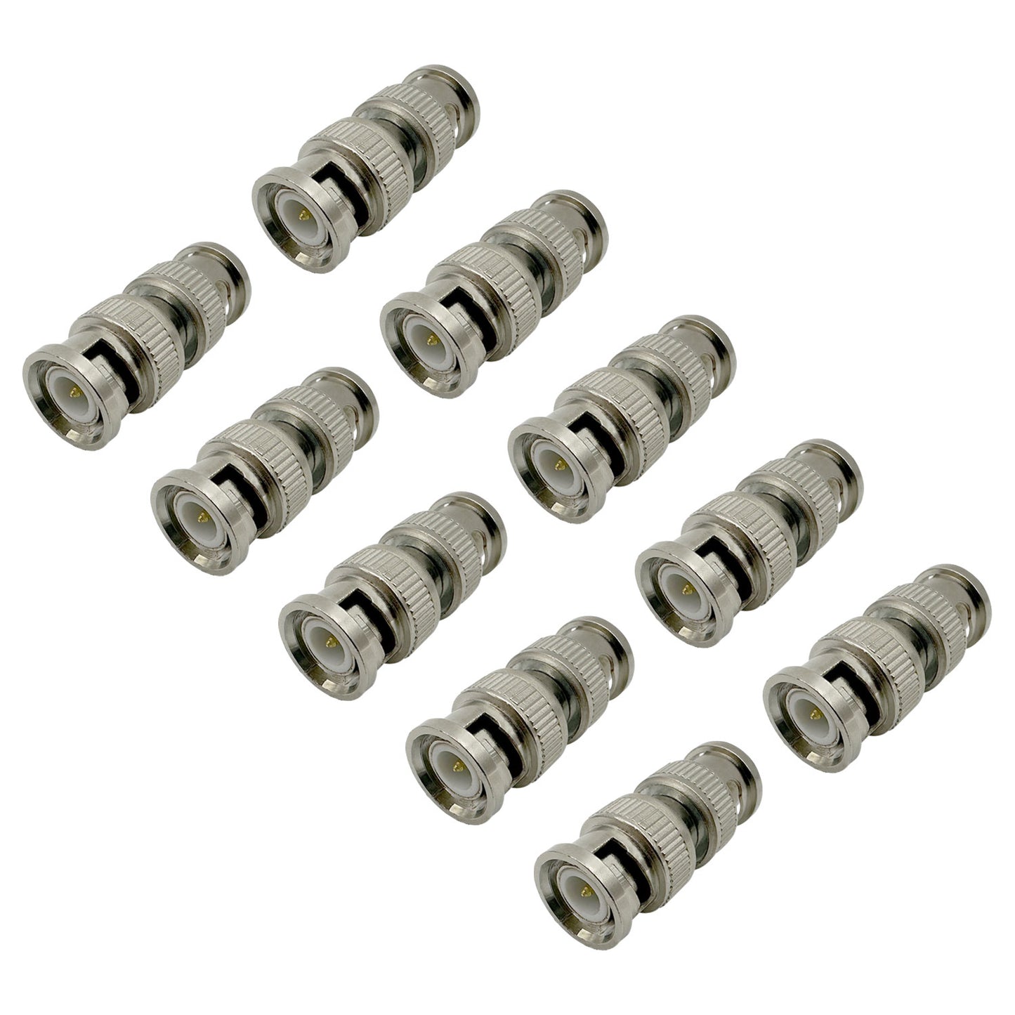BNC Male to Male Plug Adapter Silver Coupler Connector BNC Male Coaxial Connector for CCTV RG59 Cable Security System Cameras, 10pcs