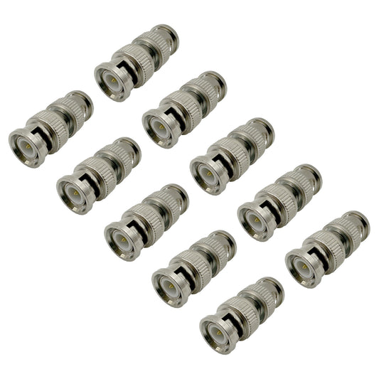 BNC Male to Male Plug Adapter Silver Coupler Connector BNC Male Coaxial Connector for CCTV RG59 Cable Security System Cameras, 10pcs