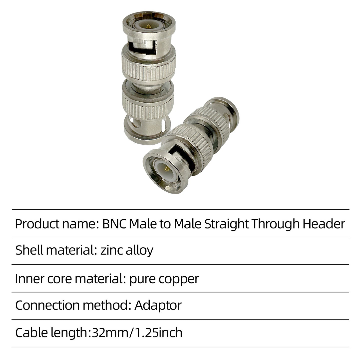 BNC Male to Male Plug Adapter Silver Coupler Connector BNC Male Coaxial Connector for CCTV RG59 Cable Security System Cameras, 10pcs