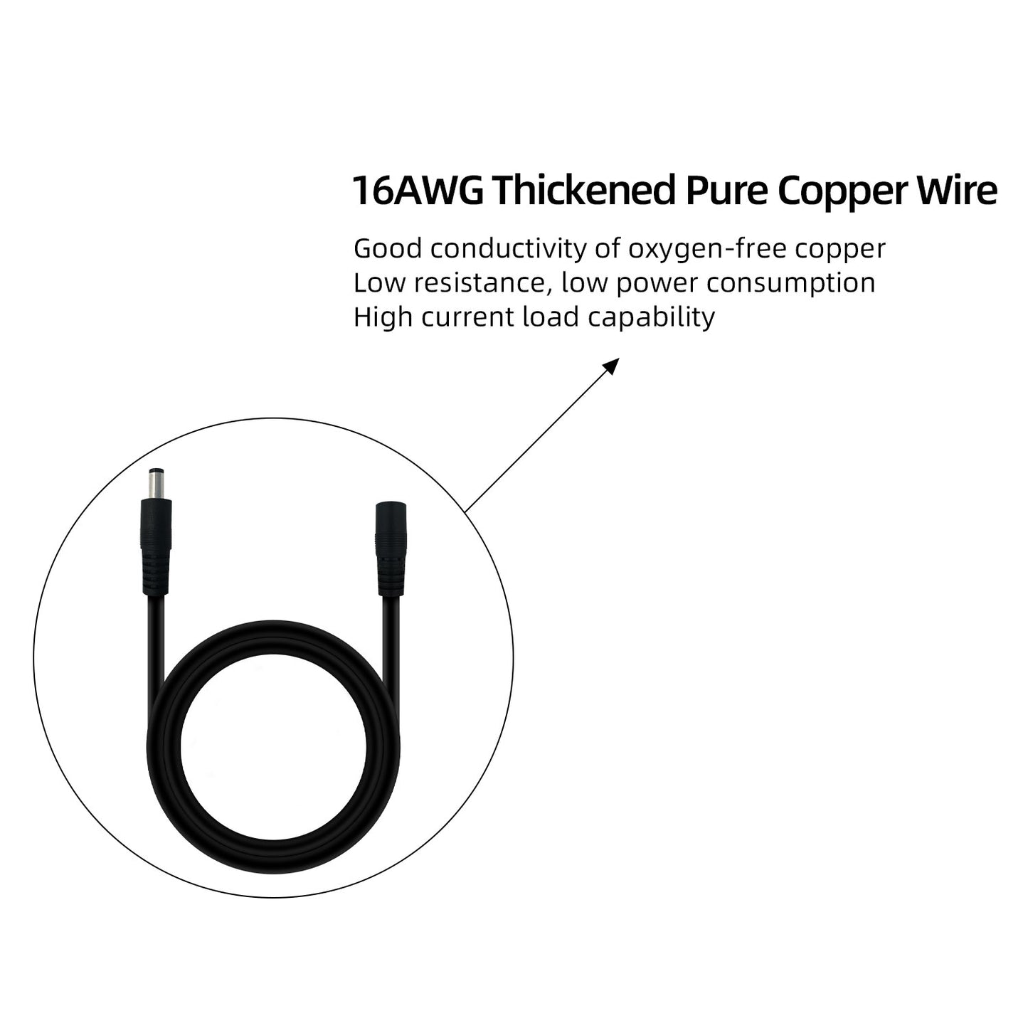 16AWG 5.5X 2.5mm, DC Extension Cable for IP Cameras CCTV Surveillance Cameras, LED Connectors DVR, Routers