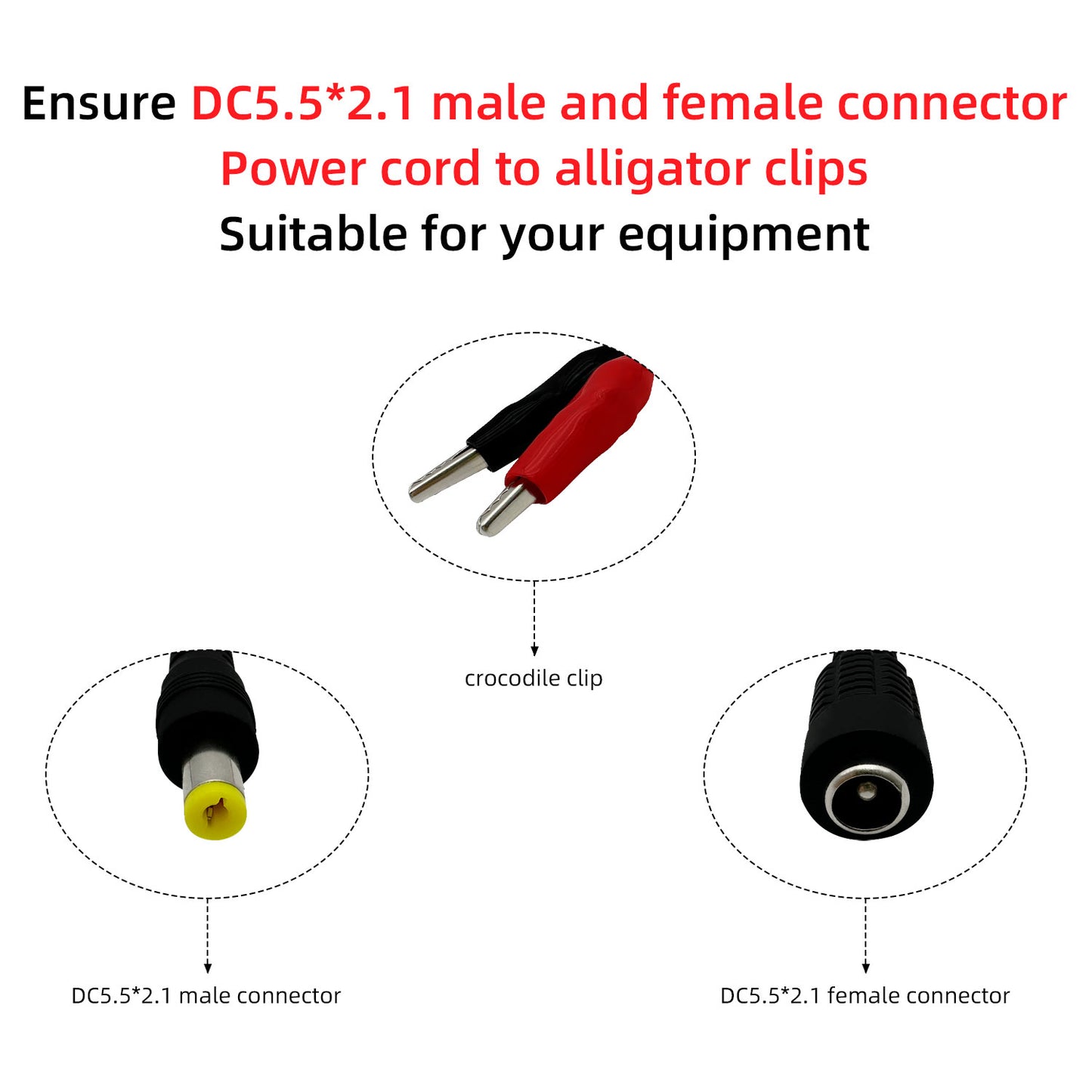 5.5x2.1mm / 5.5x2.5mm Male/Female Barrel Connector to Alligator Clip Power Extension Cable for CCTV Security Camera Lighting Adapter