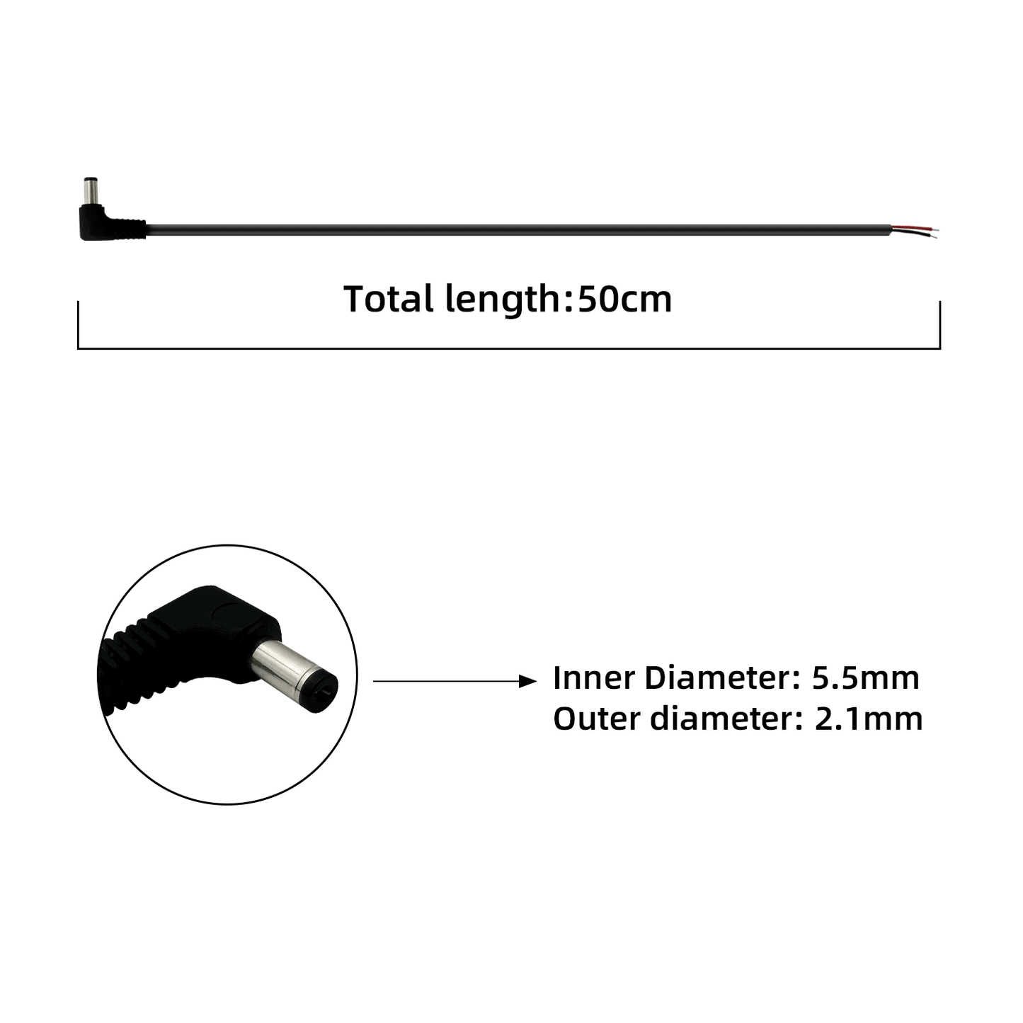 5.5x2.1 mm 12V 3A DC Pigtail Power Cord 12 Volt Male Plug Power Replacement Repair Cord