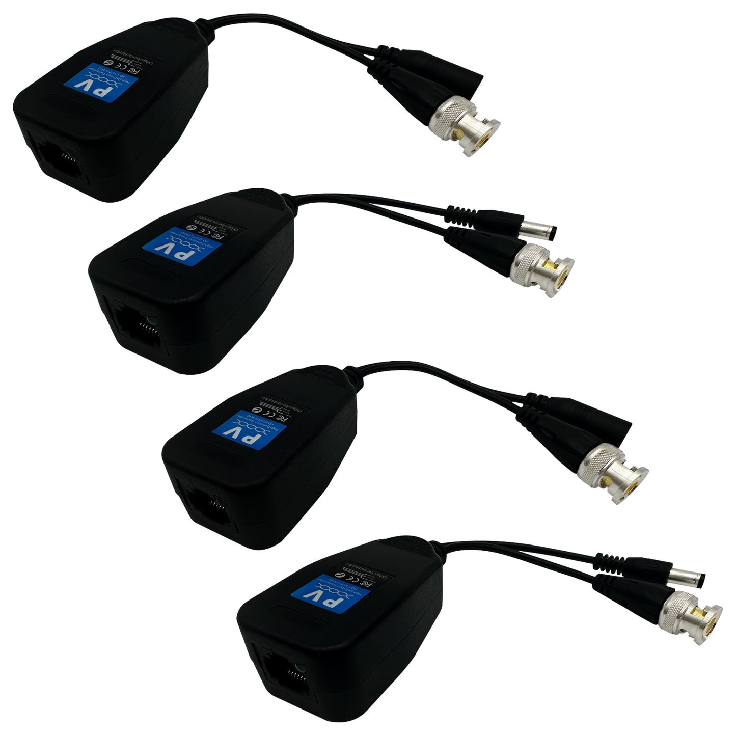 Passive Video Balun with Power Supply, Long Distance Network Transceiver, Cat5e/Cat6 Cable to BNC Male Connector bnc to rj45 Adapter, HD Security Surveillance Camera System 2 Pairs