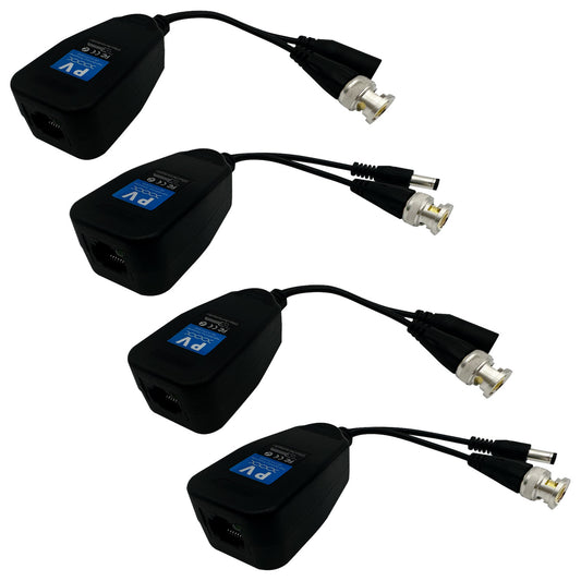 Passive Video Balun with Power Supply, Long Distance Network Transceiver, Cat5e/Cat6 Cable to BNC Male Connector bnc to rj45 Adapter, HD Security Surveillance Camera System 2 Pairs