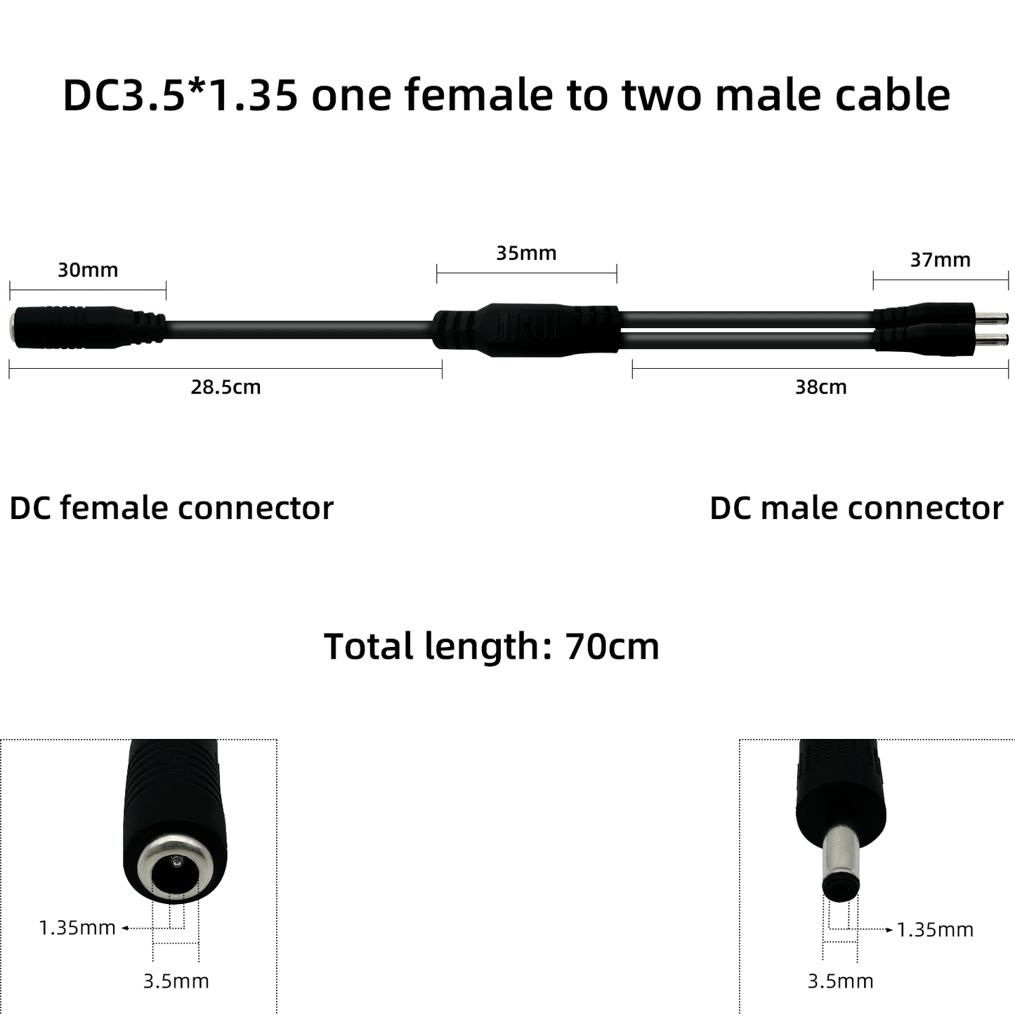 DC3.5x1.35mm LED Strip Power Female to Male Splitter Adapter Cable 2.3ft (1to2 2pcs)