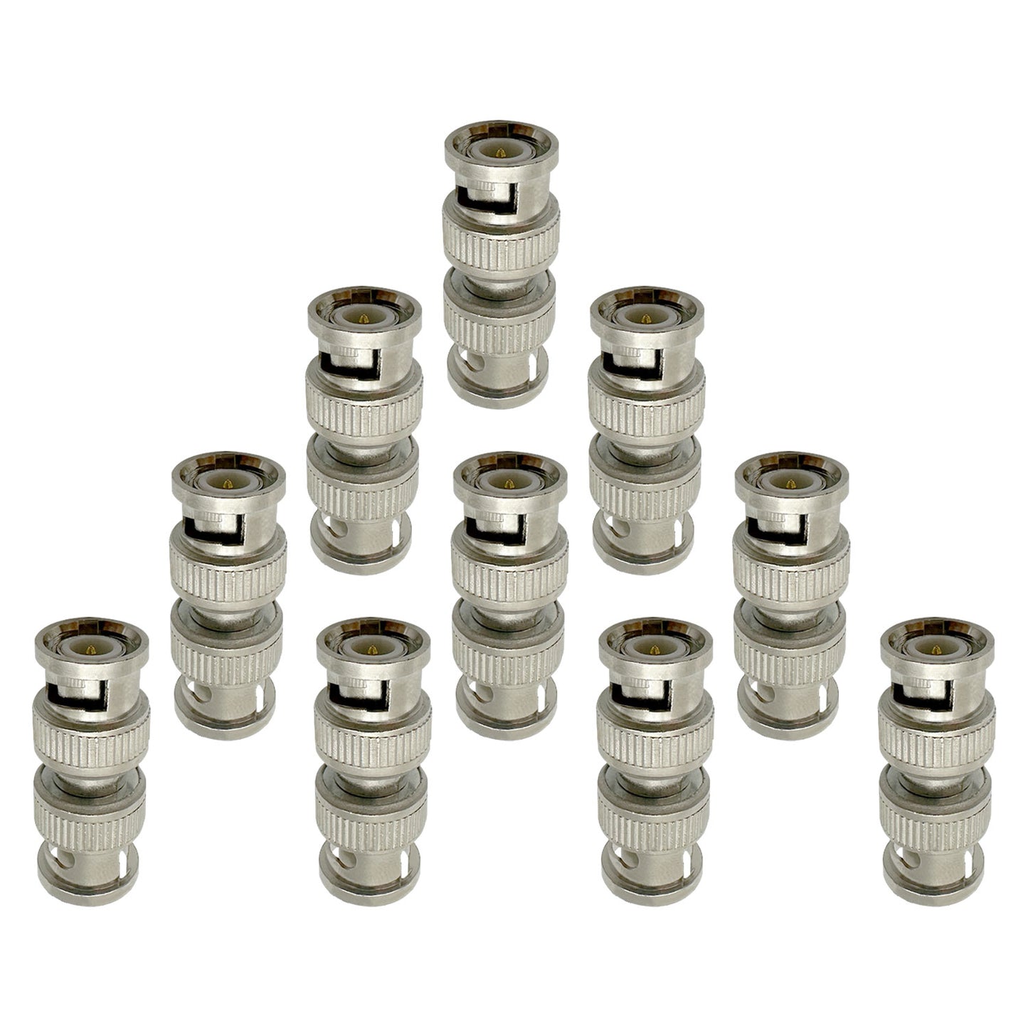 BNC Male to Male Plug Adapter Silver Coupler Connector BNC Male Coaxial Connector for CCTV RG59 Cable Security System Cameras, 10pcs