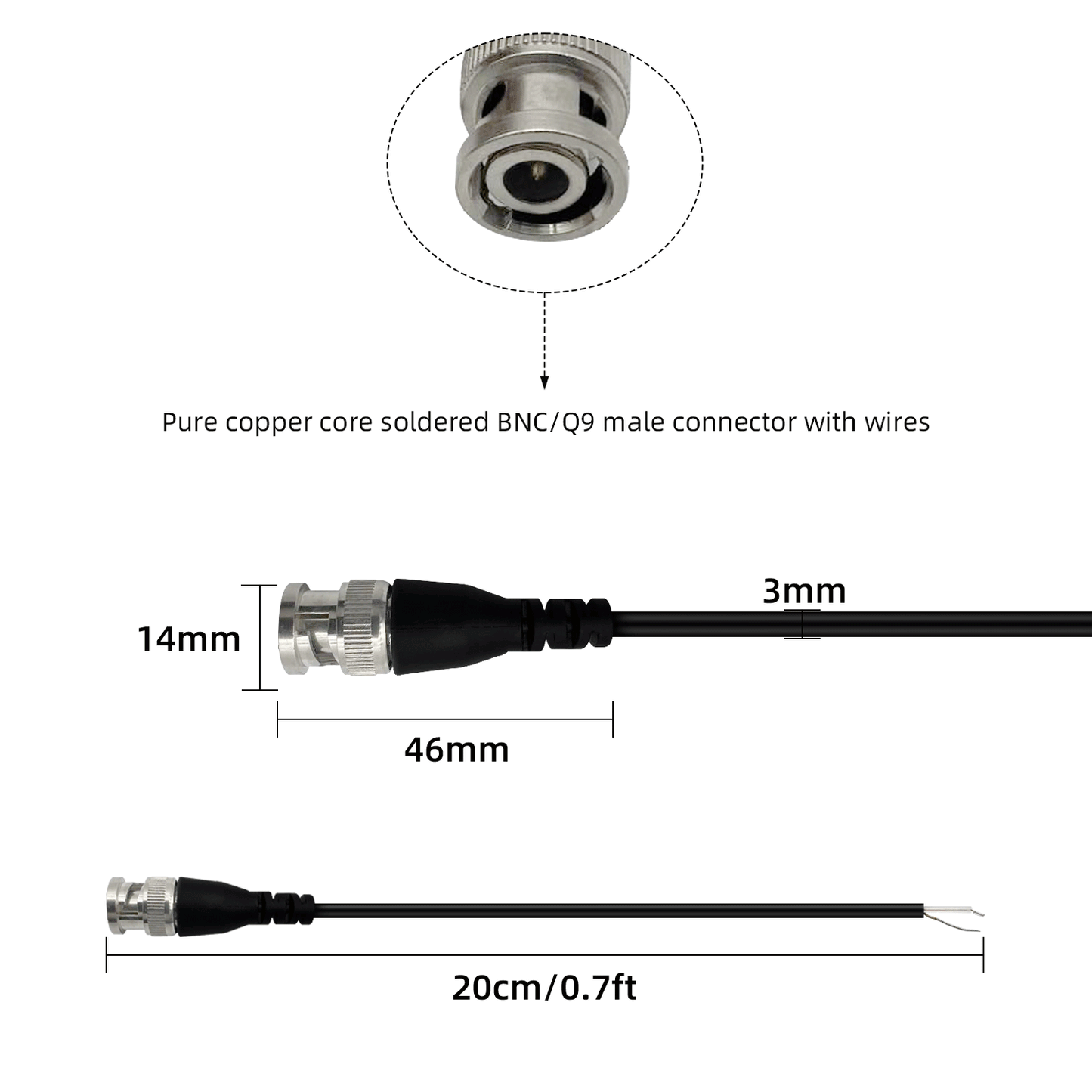 bnc Cable Male/Female, bnc Cable Pigtail Bare Wire for CCTV Camera Terminal Adapters and Other Devices