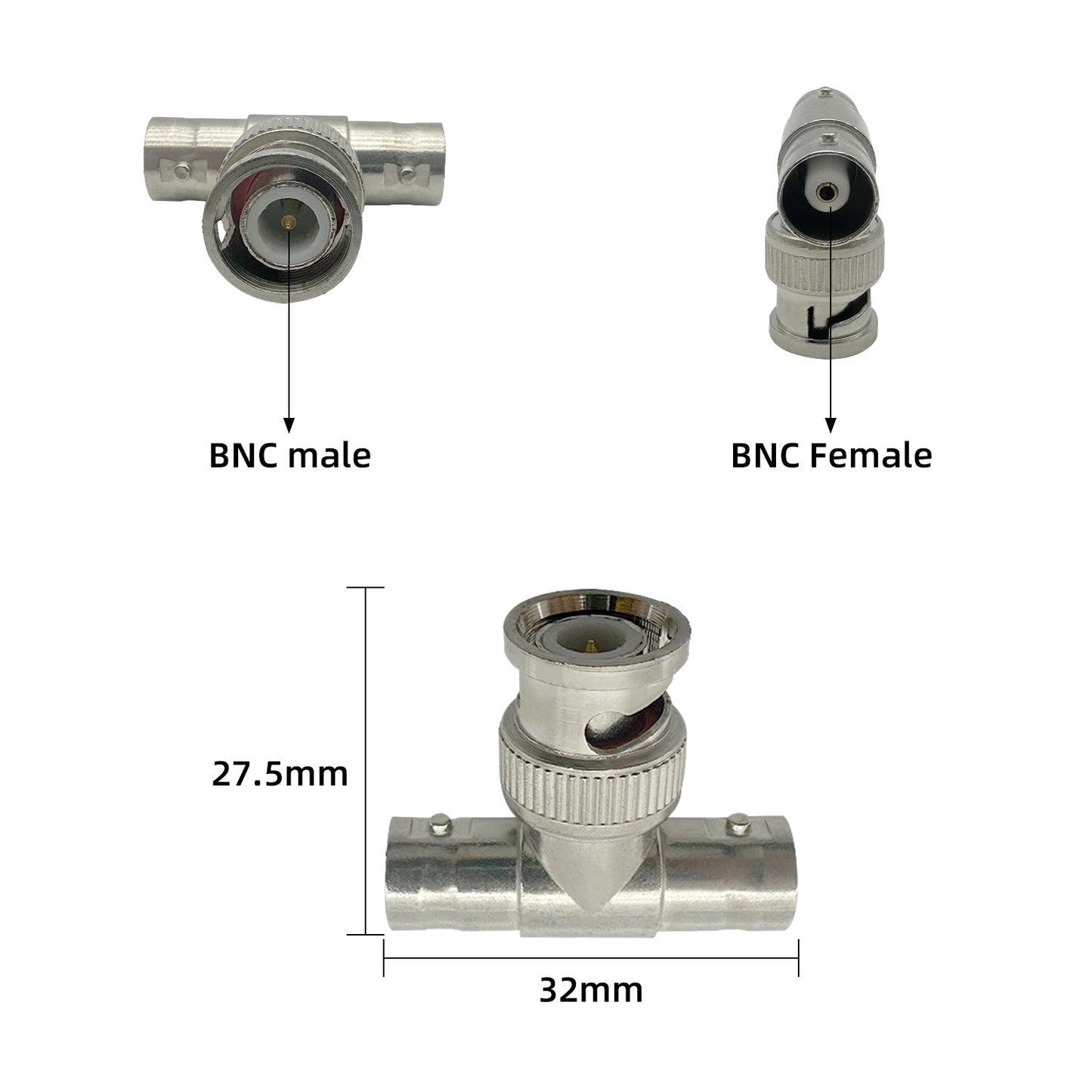 10pcs for Coaxial Cable Video Antenna BNC Splitter BNC Male to Dual Female Jack Tee BNC Connector Adapter