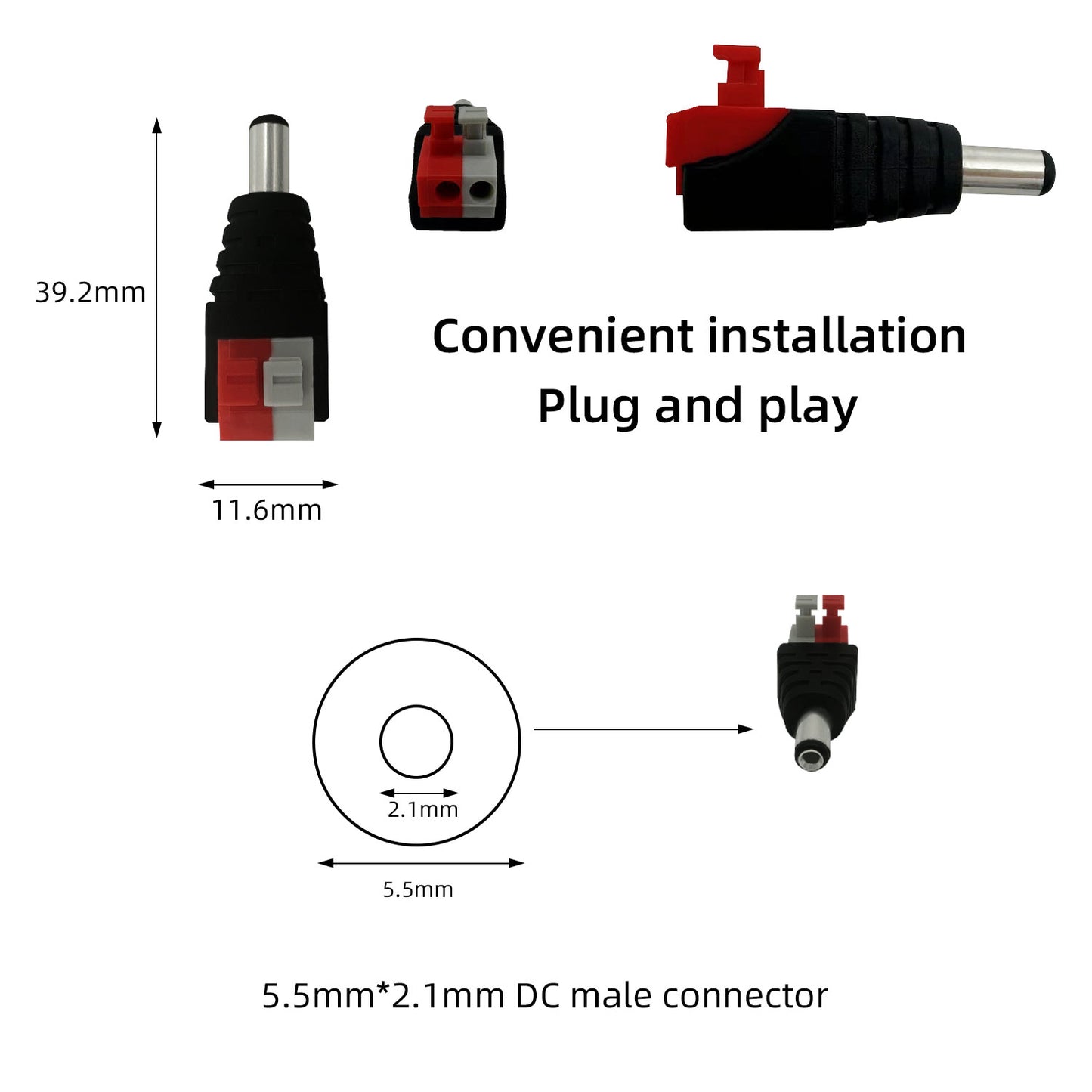 20pcs DC5.5 x 2.1mm DC Connector 12V 3A Barrel Connector for LED Connector
