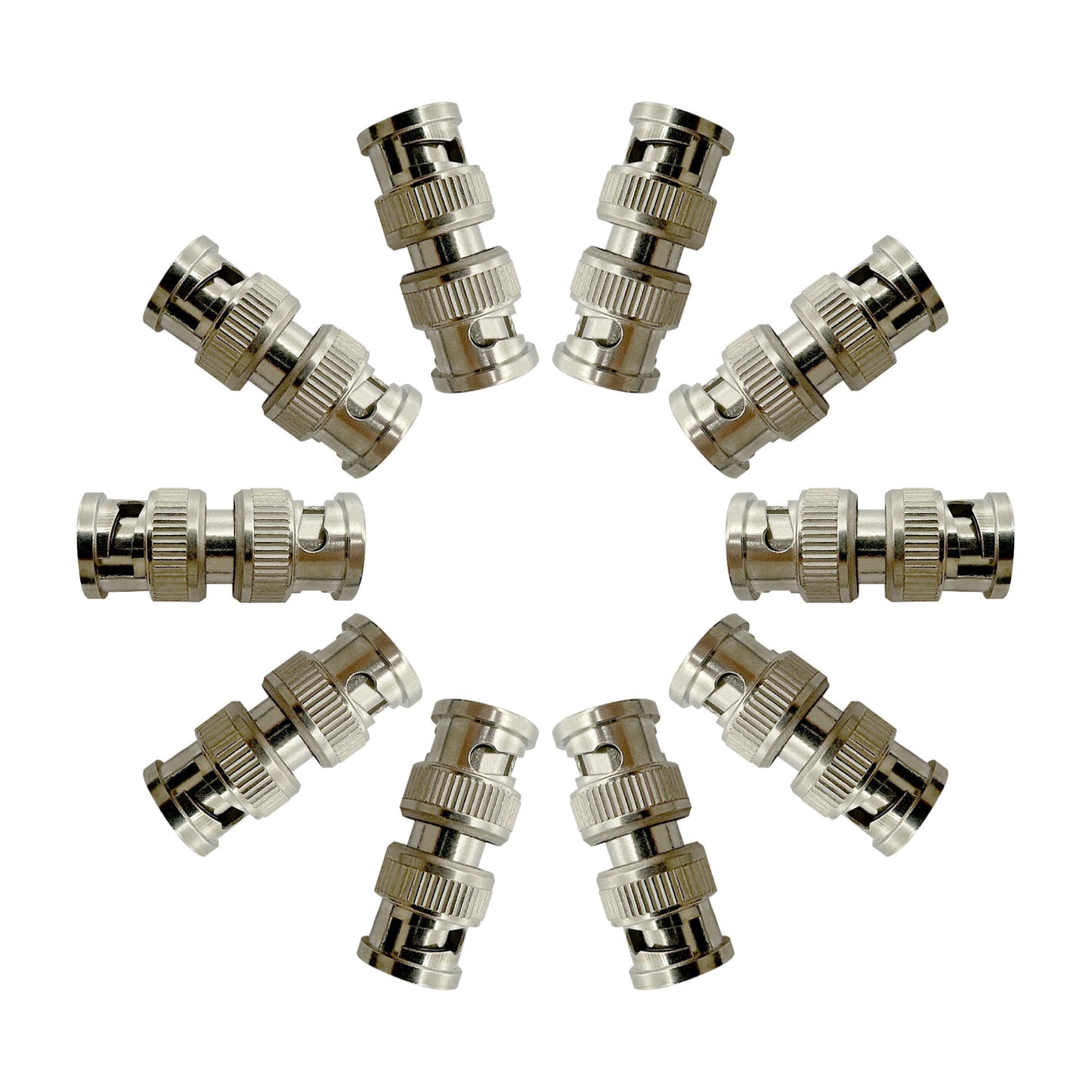 BNC Male to Male Plug Adapter Silver Coupler Connector BNC Male Coaxial Connector for CCTV RG59 Cable Security System Cameras, 10pcs