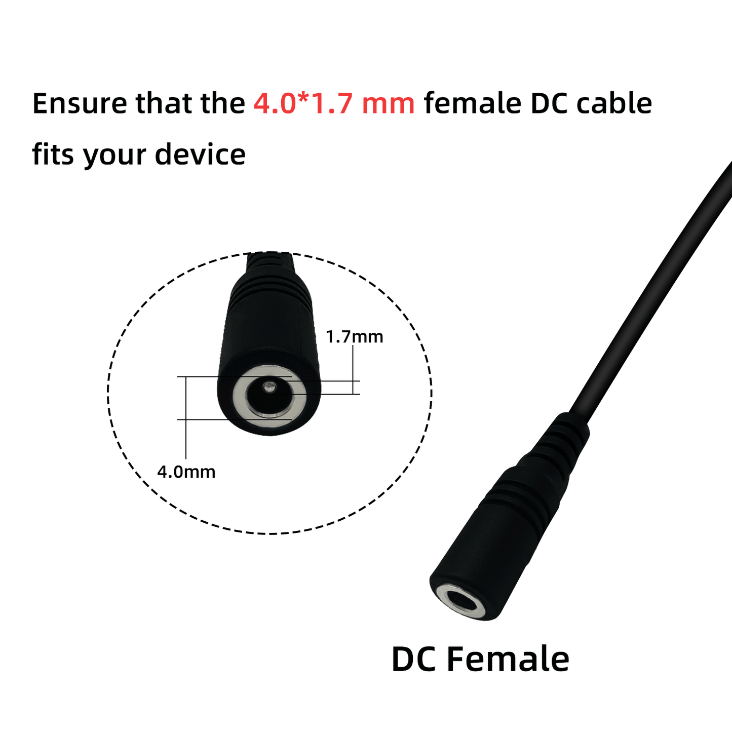 4.0x1.7mm 12V 3A pigtailed Power Cord for Outdoor Camera Battery Packs, LED Light Strips, and Fans Outdoor Camera