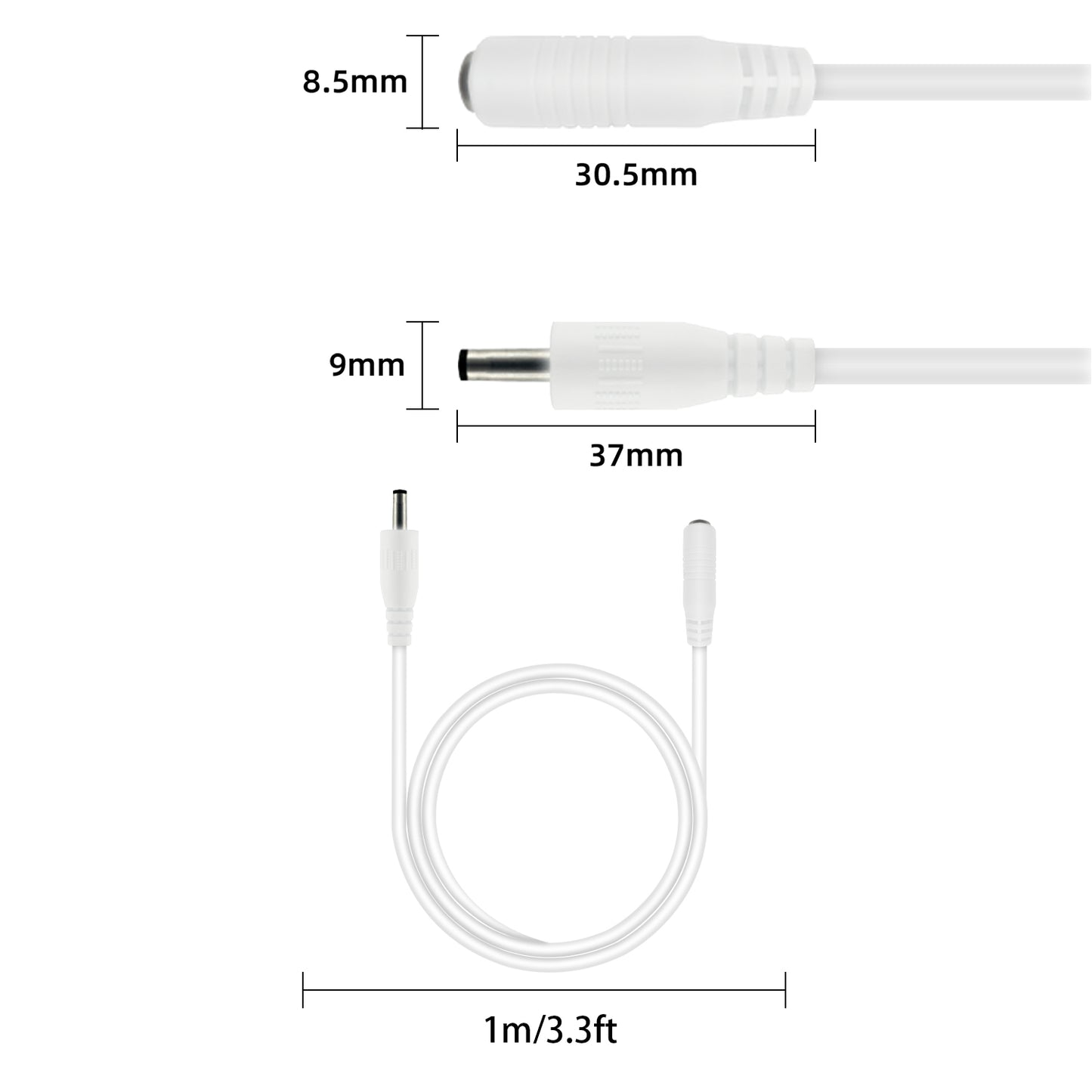 DC Power Adapter Male to Female Extension Cord, 3.5x1.35 mm, 5Volt Plug Extension Cord, Barrel Connector, for: Under Cabinet Lighting, LED Strip Lights, CCTV Security Cameras, IP Cameras