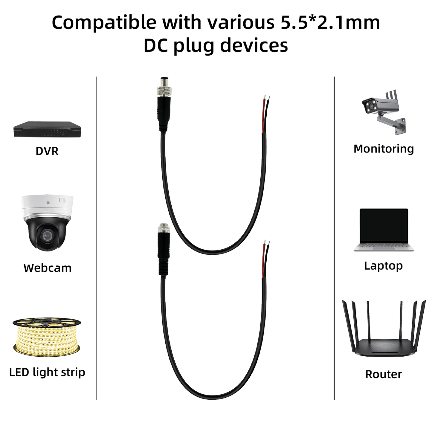 5.5×2.1 mm Pigtail Power Cord 12V 5A Barrel Connector 12V Power Connector