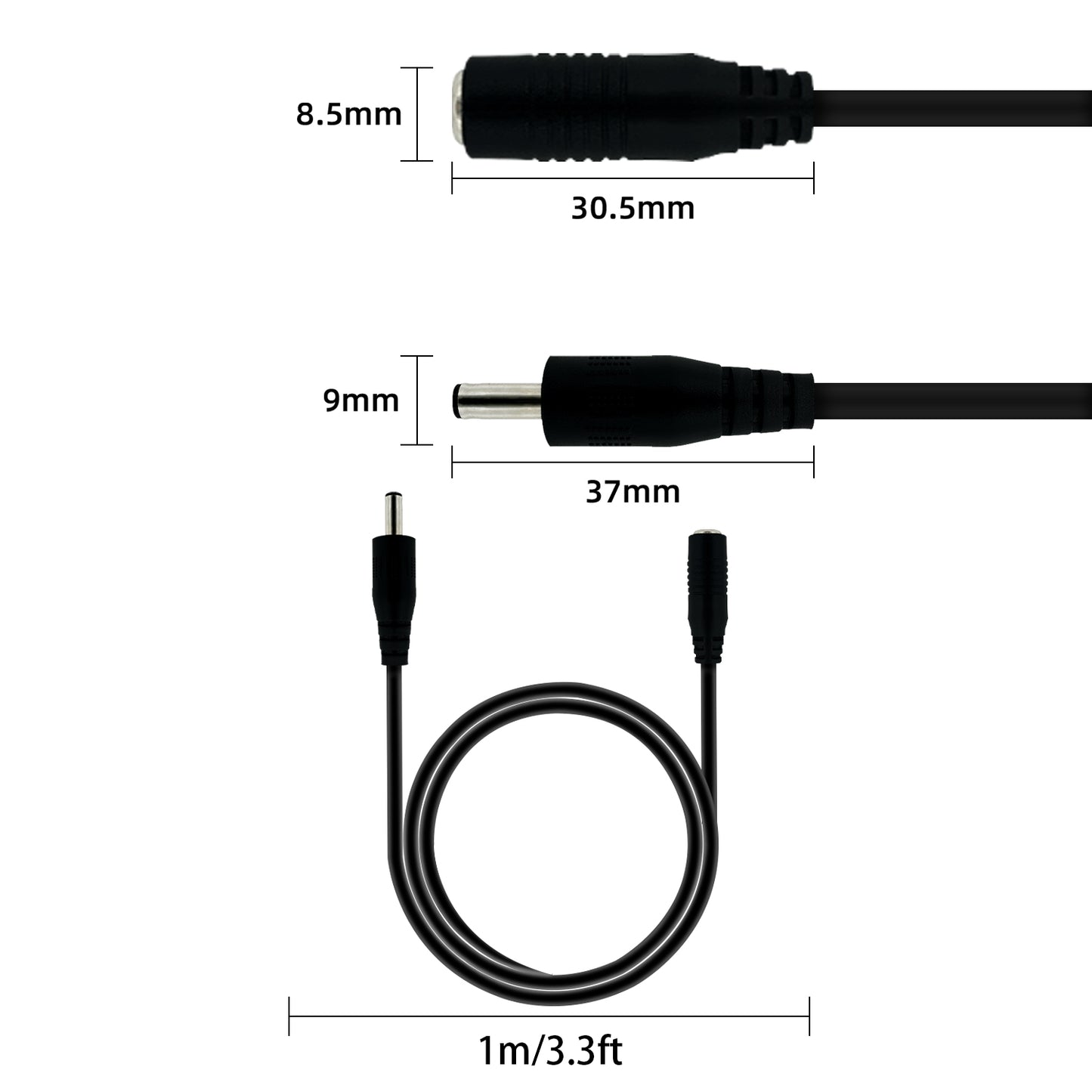 DC Power Adapter Male to Female Extension Cord, 3.5x1.35 mm, 12 Volt Plug Extension Cord, Barrel Connector, for: Under Cabinet Lighting, LED Strip Lights, CCTV Security Cameras, IP Cameras