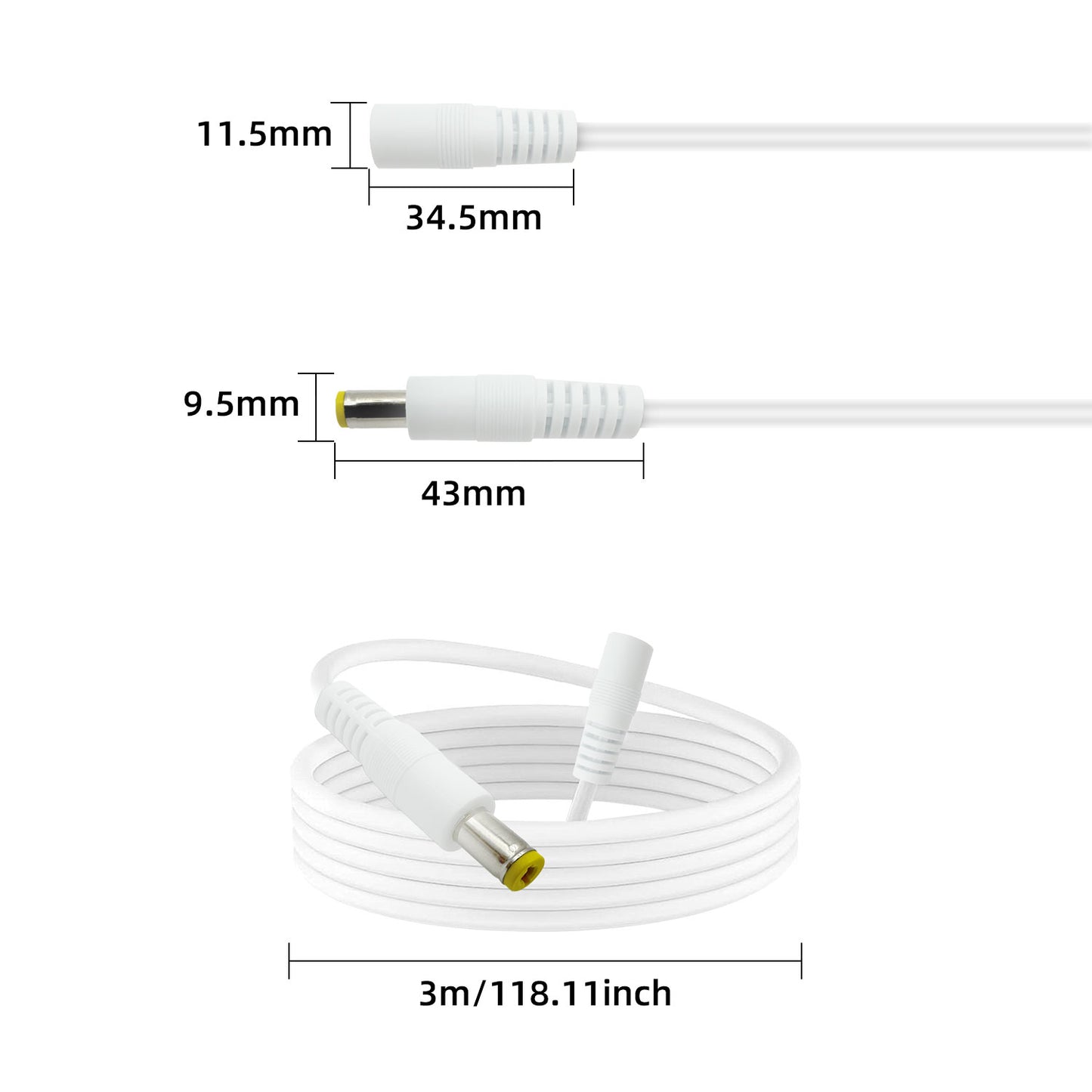DC5.5x2.1mm 12V Male to Female Power Extension Cable Barrel Connector for CCTV Security Camera IP Camera DVR