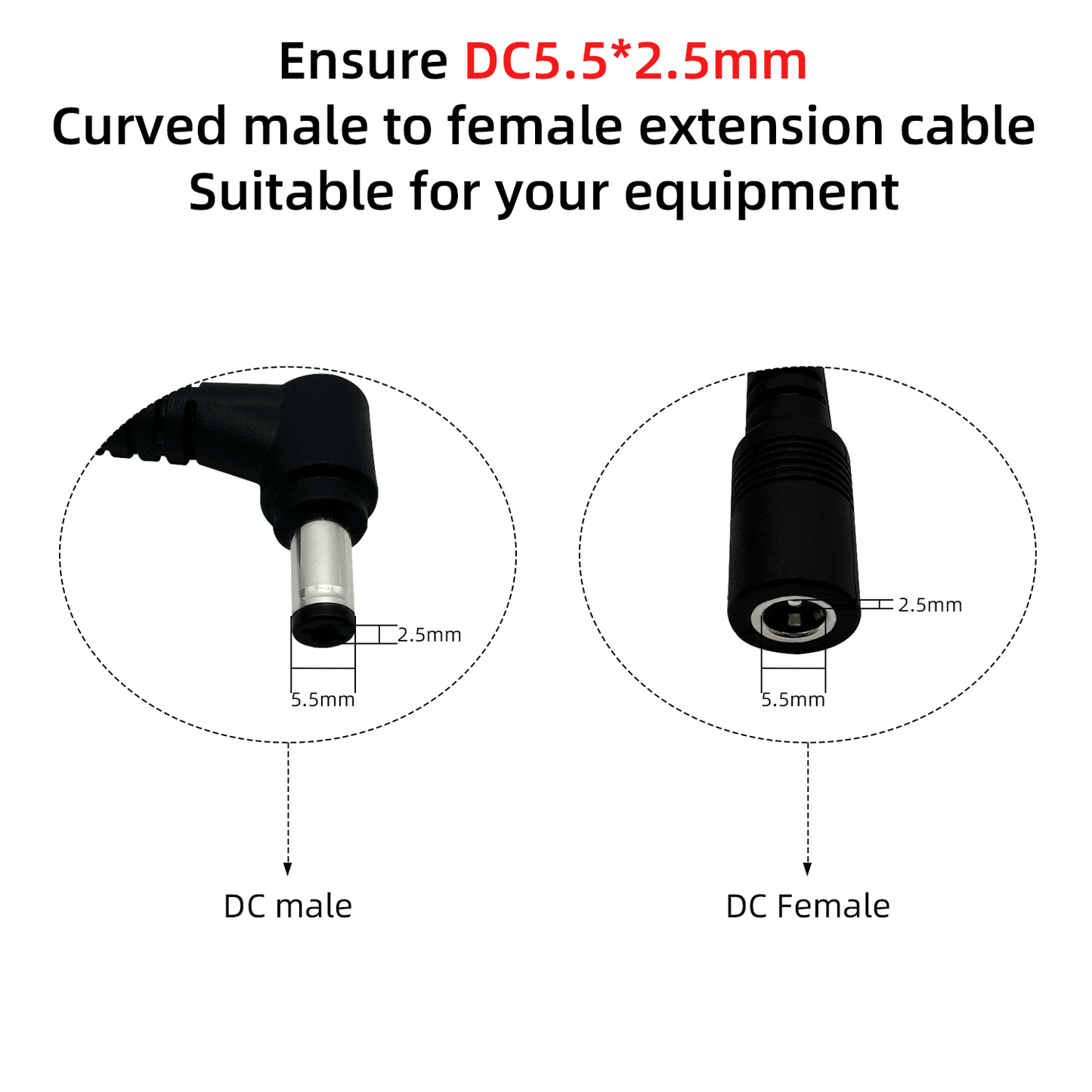DC5.5 x 2.5mm Male to Female 12V Power Extension Cable Barrel Connector for CCTV Surveillance Camera Router LED Strip Light DRV Printer