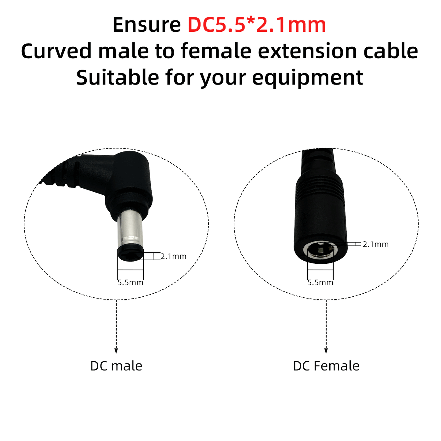 DC5.5 x 2.1 mm Male to Female 12V Power Extension Cable Barrel Connector for LED Strip CCTV Surveillance Camera DVR Router