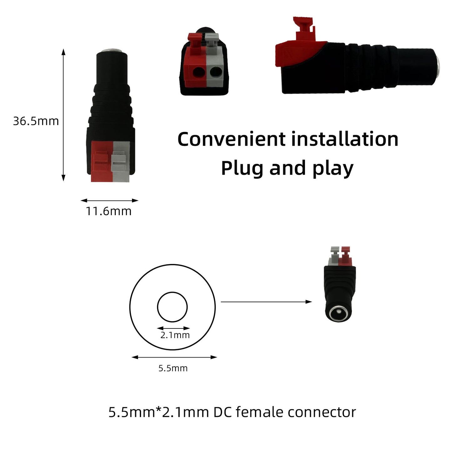 20pcs DC5.5 x 2.1mm DC Connector 12V 3A Barrel Connector for LED Connector